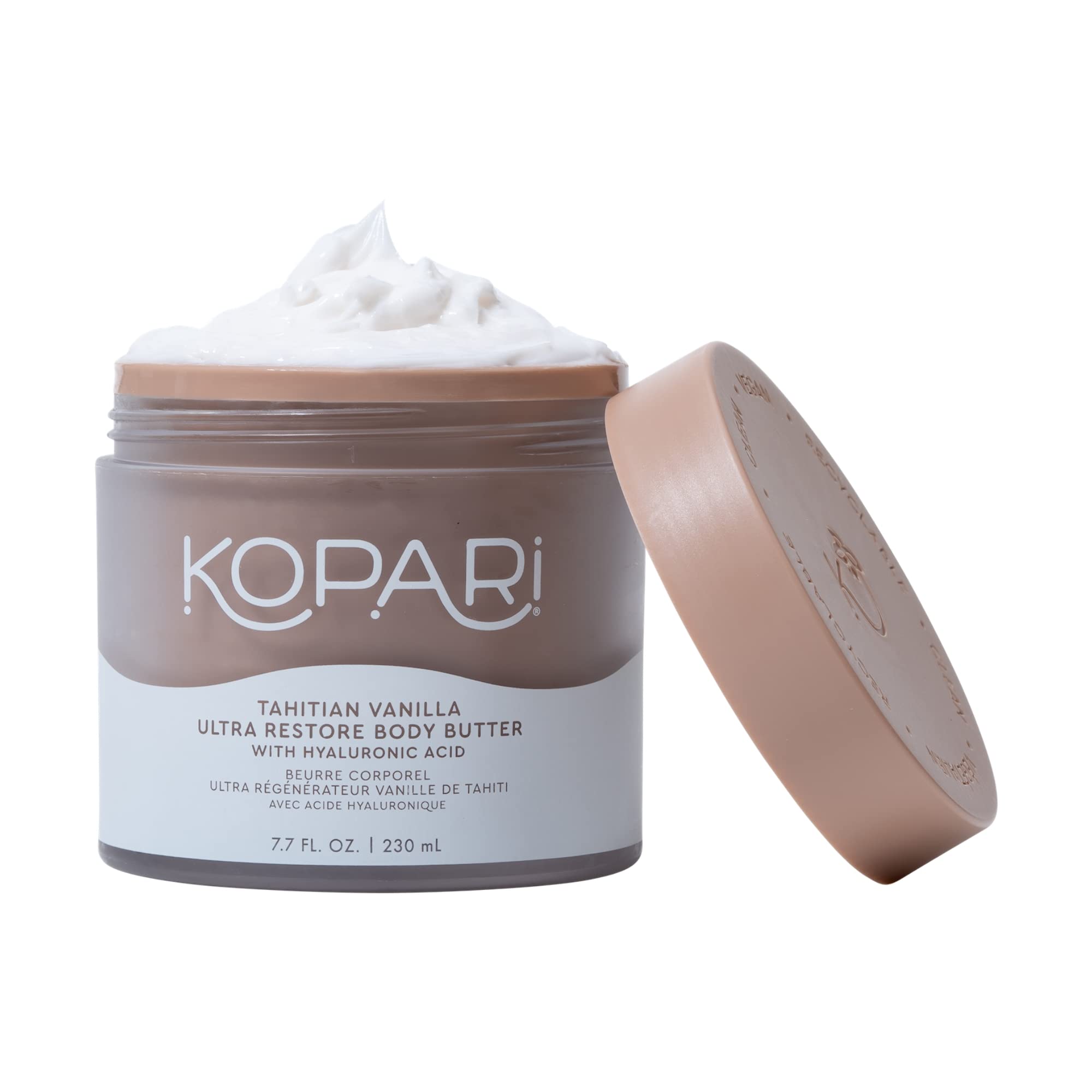 كرم بدن فوق العاده Kopari Tahitian Vanilla | اسید هیالورونیک، آنتی اکسیدان ها، امگا و اسیدهای چرب برای بهبود رطوبت و حفظ آن | بوی وانیل تاهیتی شیرین | وگان و بدون شرارت | 7.7 اونس