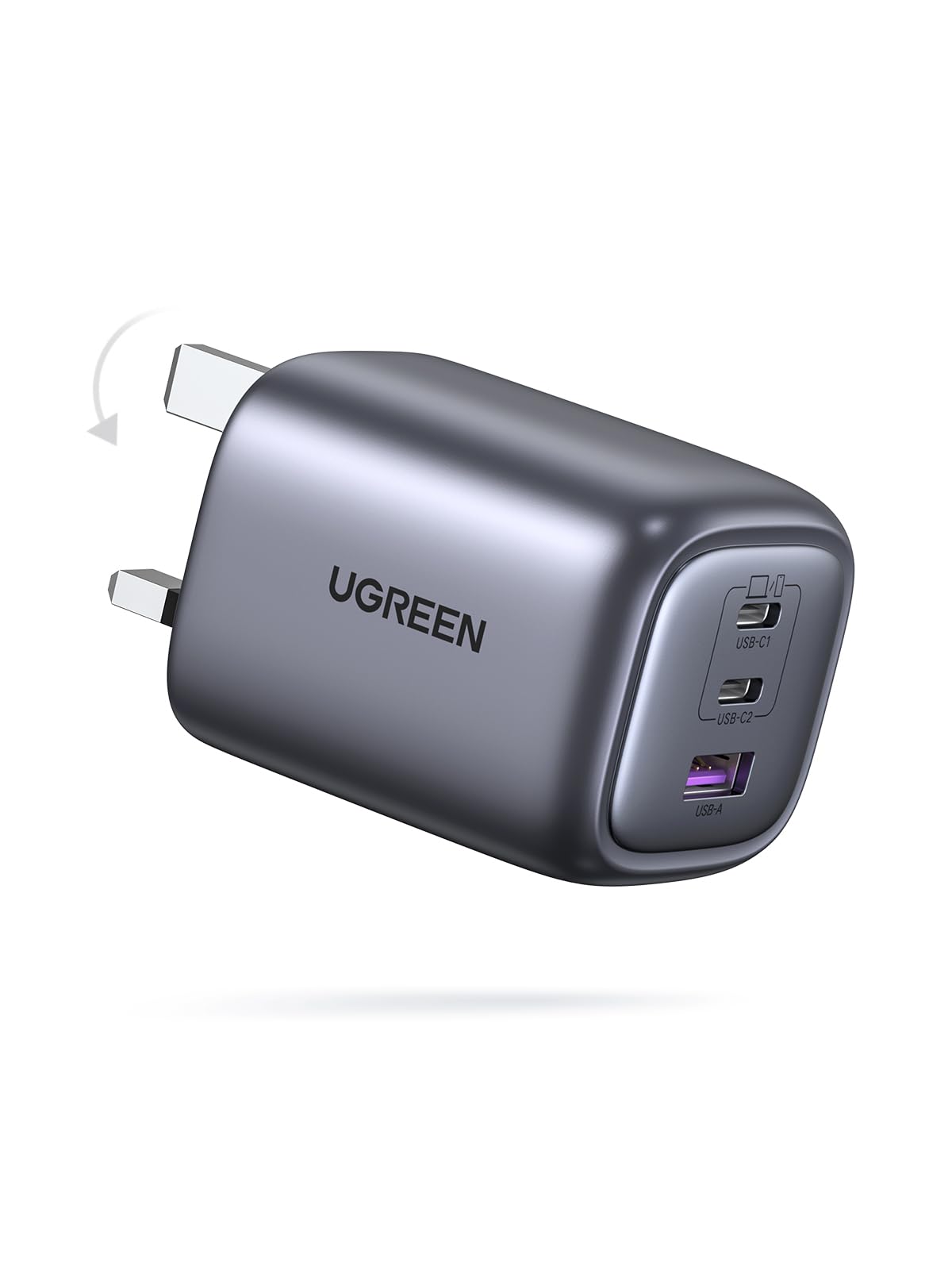 UGREEN Nexode 65W USB C شارژر 3 پورت قابل تاشو GaN شارژر لپ تاپ نوع C شارژ سریع دیواری مناسب برای MacBook Pro/Air، HP/Dell/Lenovo، iPad Pro/Air، iPhone 16 Pro Max، Galaxy S24 Ultra/S23 و غیره 3 پورت