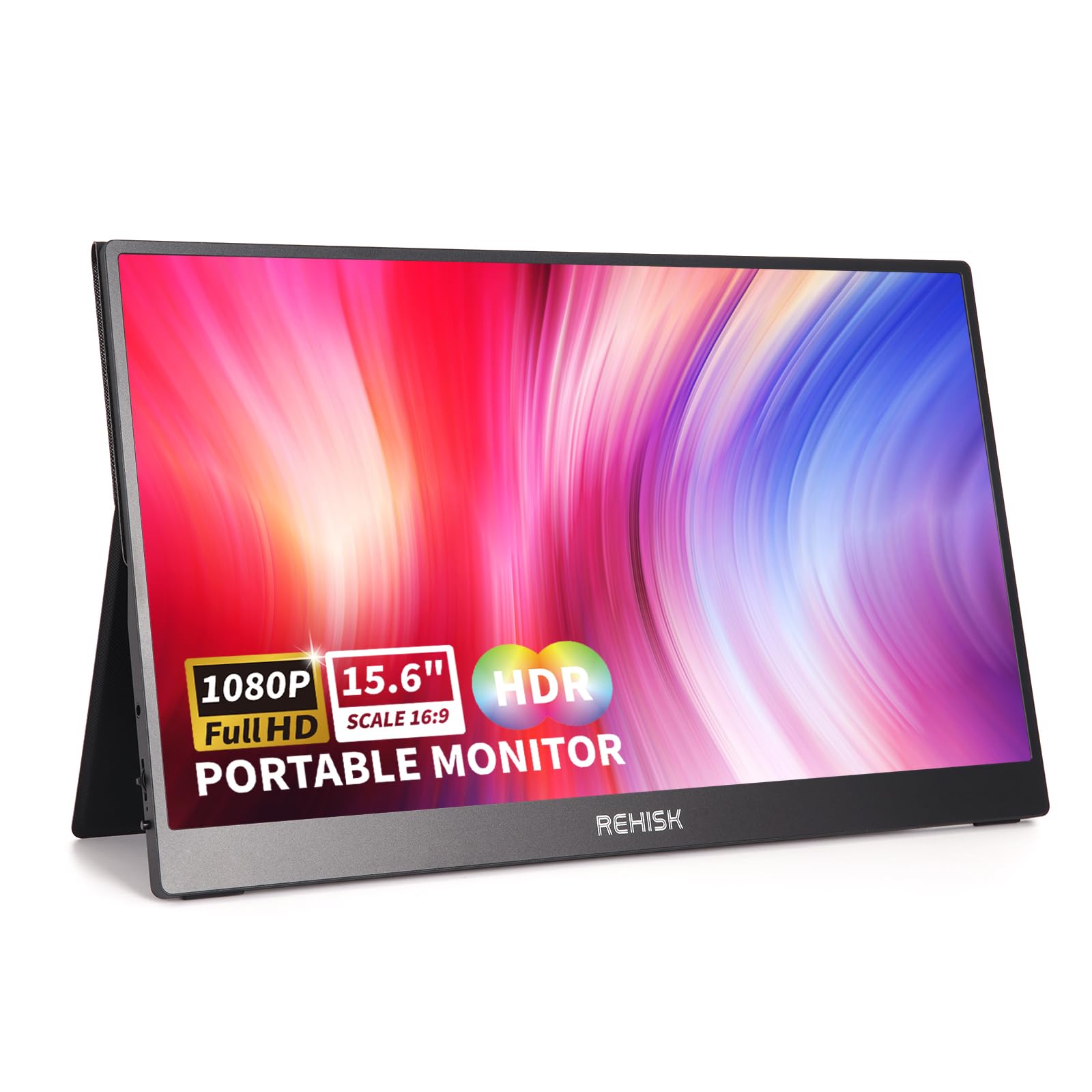 صفحه نمایش قابل حمل ReHisk 15.6 اینچ FHD 1080P IPS مراقبت از چشم نمایشگر کامپیوتر HDMI USB-C VESA مسافرتی با کاور هوشمند و دو بلندگو، خارجی برای مک، کامپیوتر شخصی، تلفن همراه PS4/5 Xbox Switch 15.6 کاور هوشمند