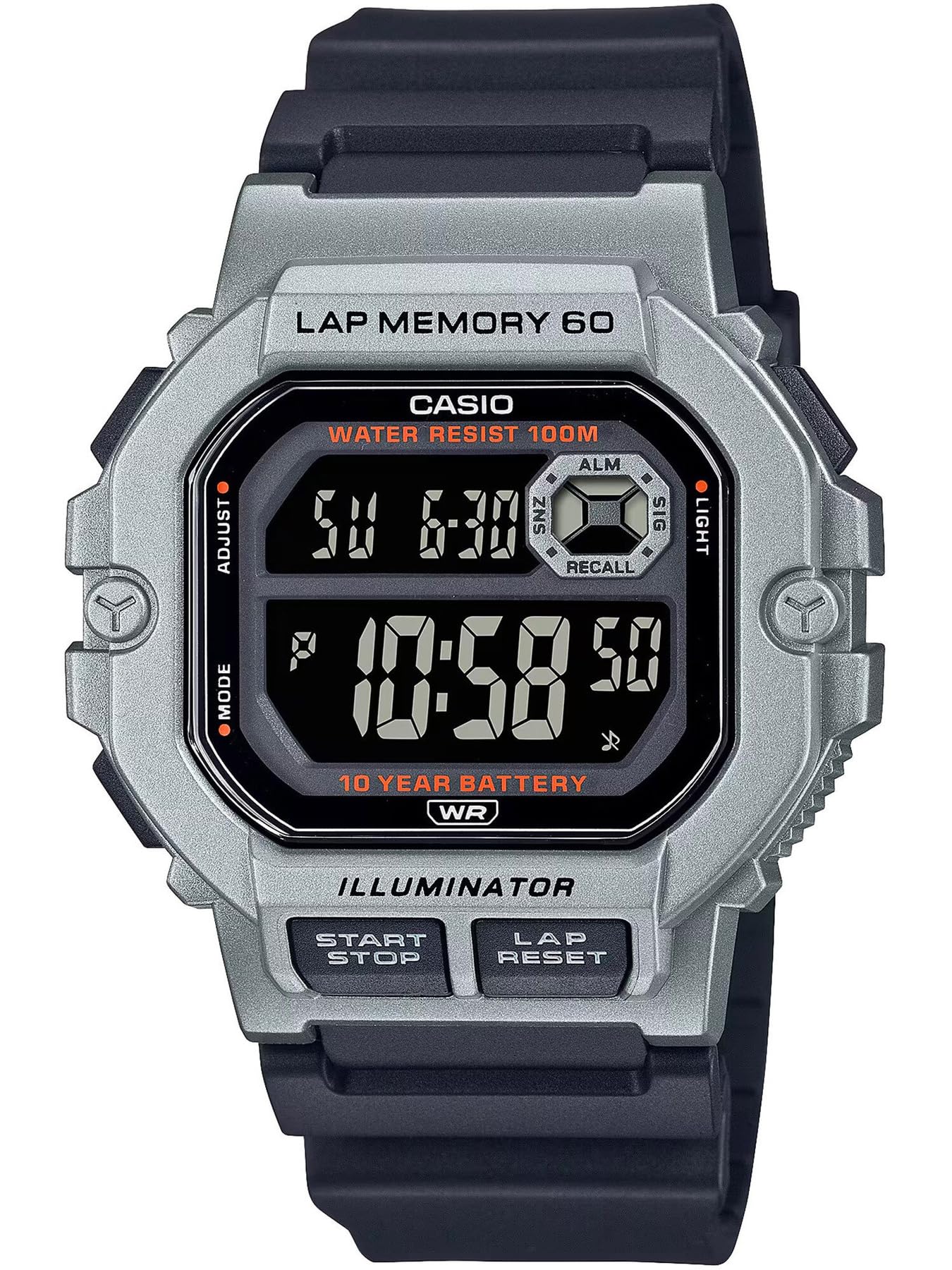 مترجم: ساعت مردانه Casio Sports Gear با موتور دیجیتال، صفحه نمایش سیاه و بند رزینی مدل WS-1400H-1BVDF.