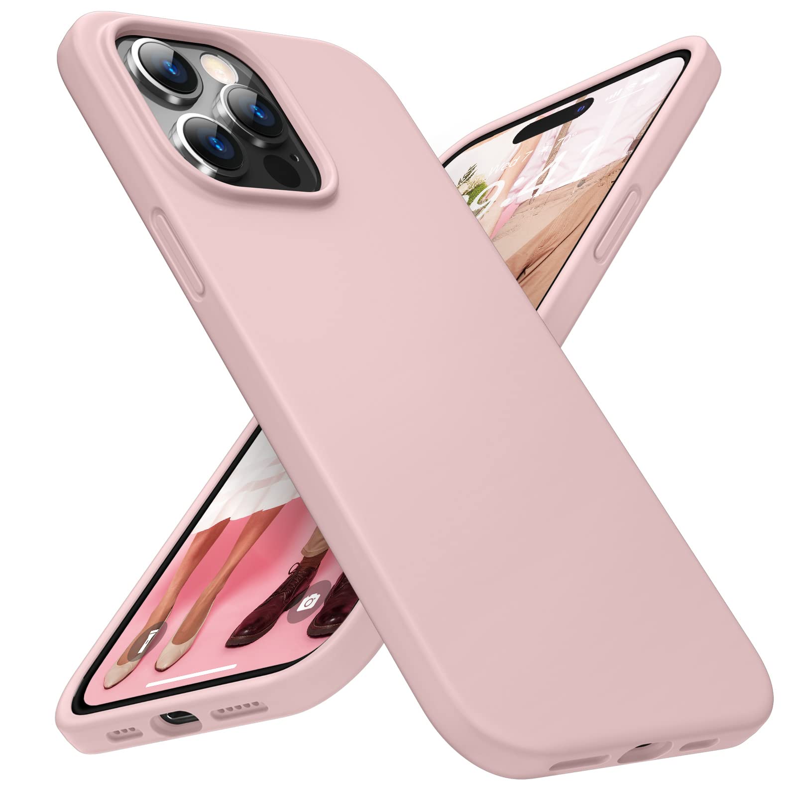 مورد DTTO برای iPhone 14 Pro، کاور نازک سیلیکون مایع ضدضربه محافظ گوشی تلفن [حفاظت بهبود یافته دوربین و صفحه نمایش] با روکش شبکه عسلی برای iPhone 14 Pro 6.1 اینچ 2022، شن مخملی