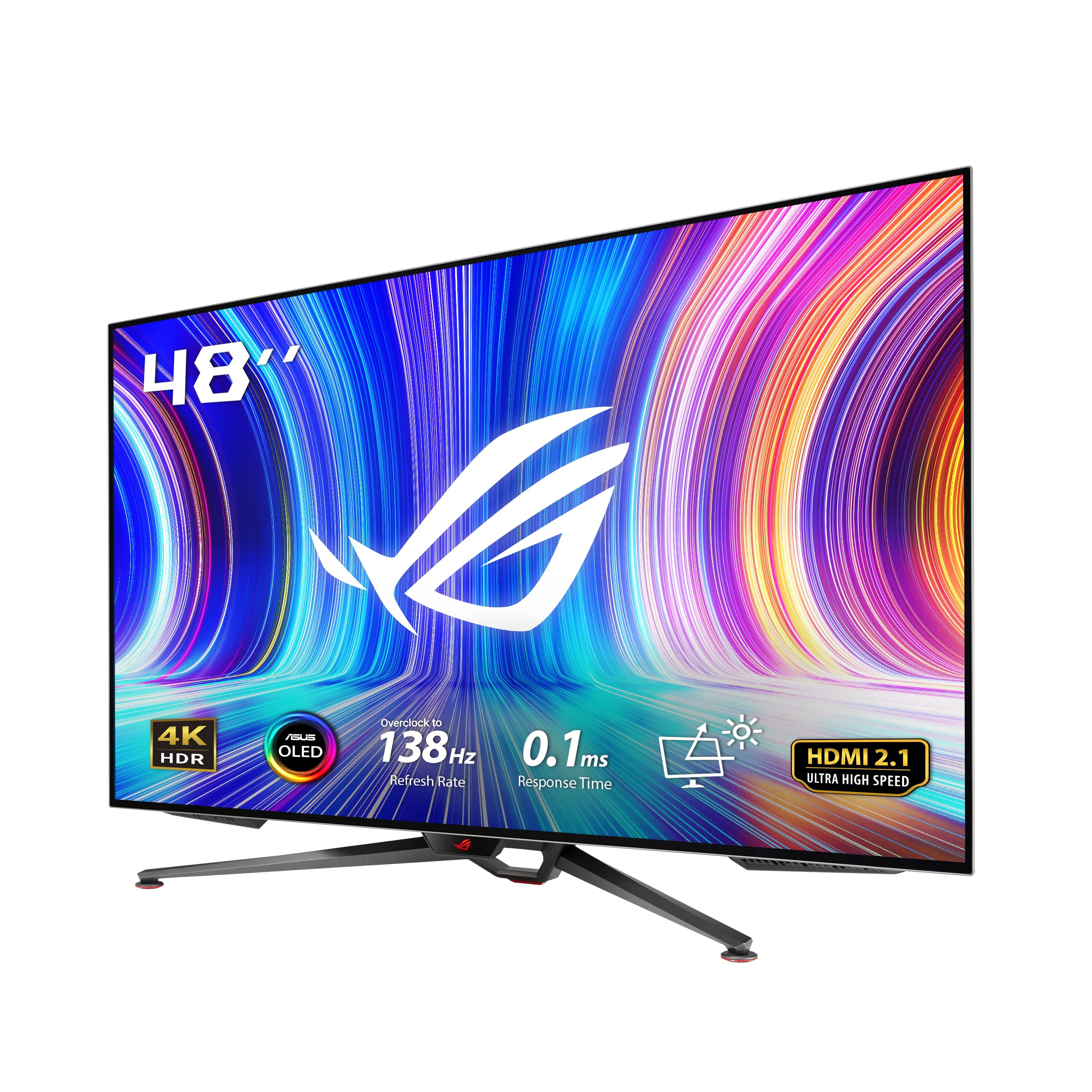 مانیتور بازی ASUS ROG Swift OLED PG48UQ - ۴۷.۵ اینچ 4K، OLED، ۱۳۸Hz (OC)، ۰.۱ میلی‌ثانیه (GTG)، سازگار با G-SYNC، ضد تابش، سینک حرارتی شخصی، روشنایی یکنواخت، ۹۸٪ DCI-P3، HDMI 2.1، DisplayPort 1.4