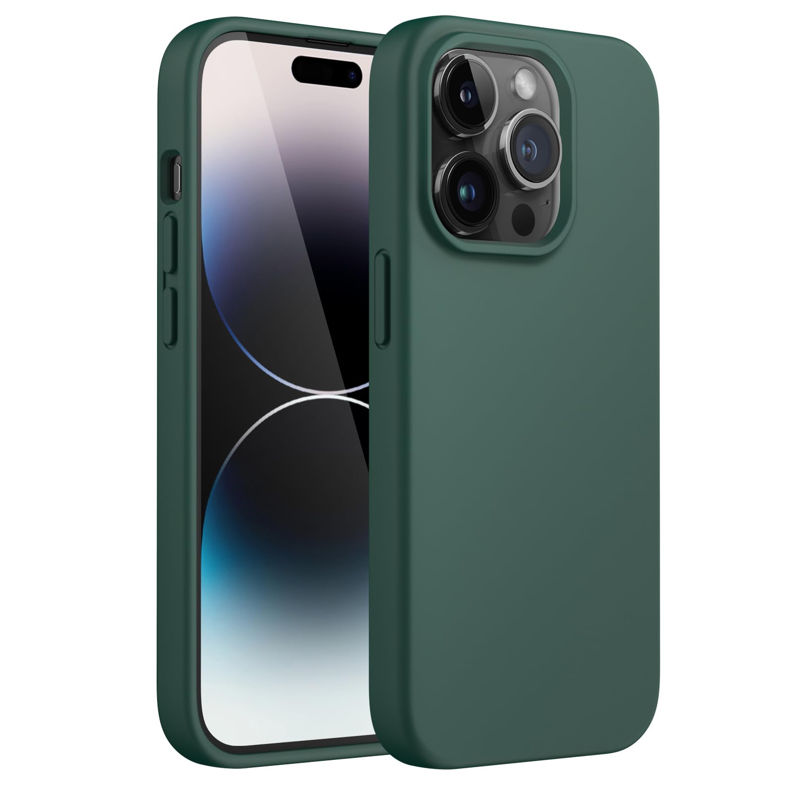 کاور سیلیکونی JETech برای iPhone 14 Pro 6.1 اینچ، لمس نرم و بدنه‌ی کامل مقاوم گوشی، کاورضدضربه با زیره مخملی (سبز نیمه شب)