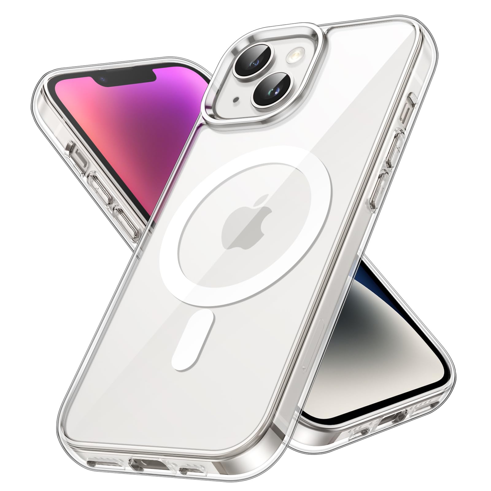 کاور مغناطیسی JETech برای iPhone 14 6.1 اینچ، سازگار با شارژ بی‌سیم MagSafe، محافظ گوشی ضدضربه، کاور شوکپذیر تلفن، عقب شفاف ضد خش (شفاف)