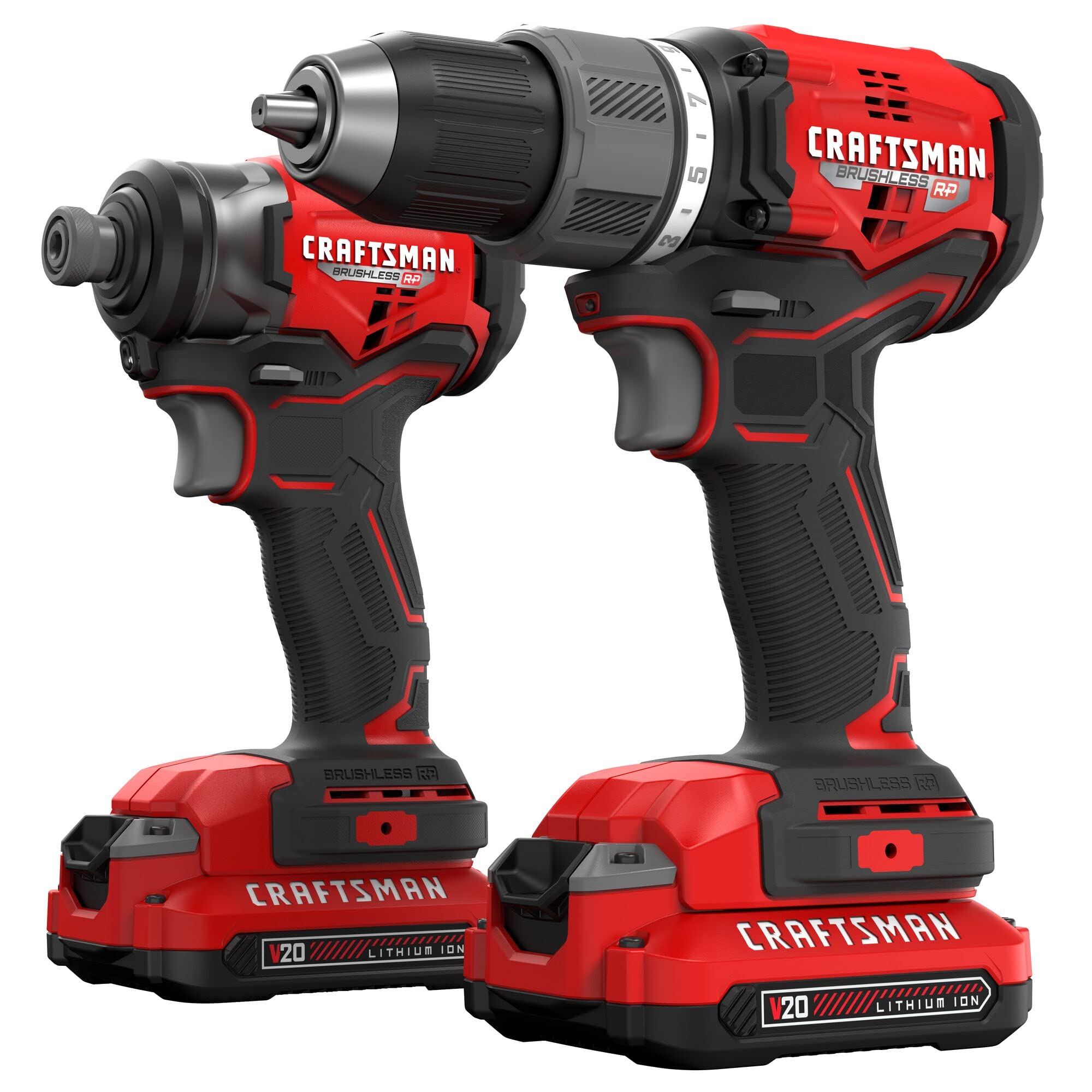 دستگاه‌های برقی بی‌سیم CRAFTSMAN V20 RP، دورکار و دریل Impact Driver، کیت ترکیبی ابزارهای برقی بدون موتور، شامل 2 باتری و شارژر (CMCK211C2)