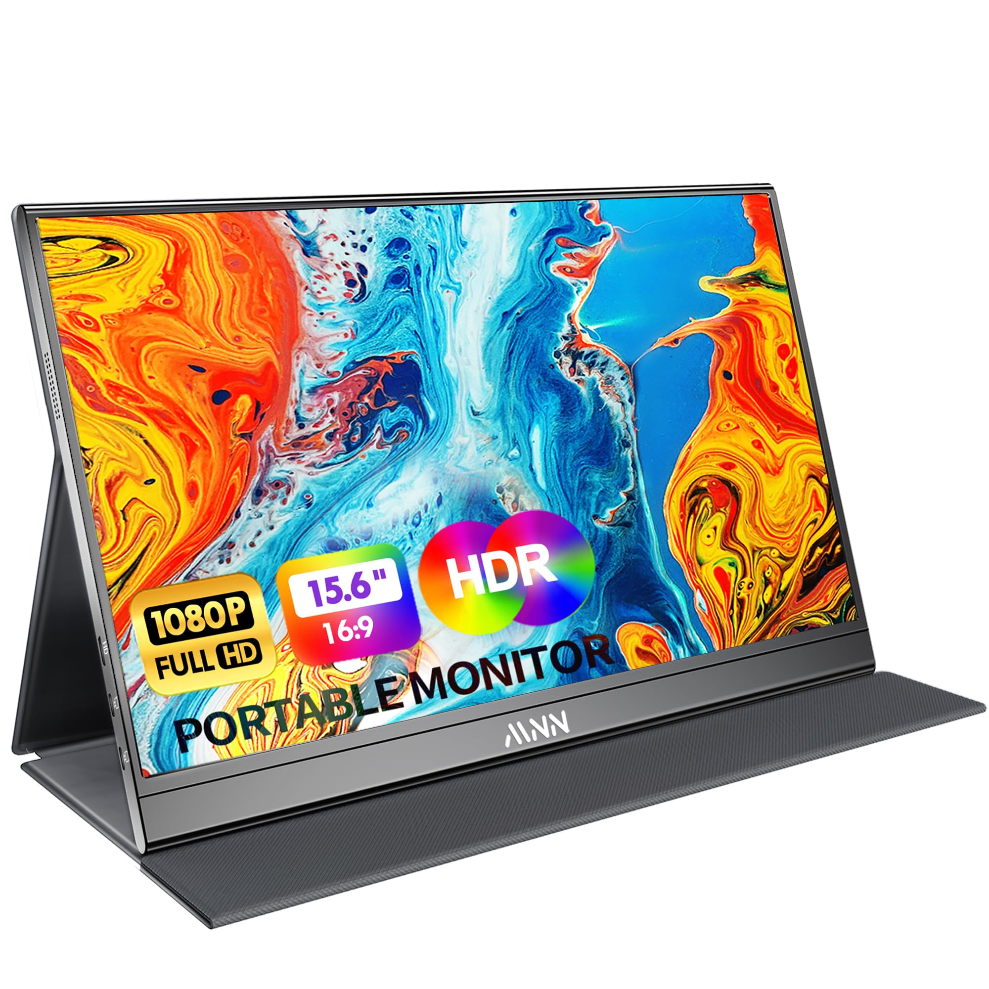 مانیتور قابل حمل MNN 15.6 اینچ FHD 1080P، مانیتور لپ تاپ USB C HDMI بازی اولتراسلیم نشاندهنده IPS با کاور هوشمند و بلندگوها، پشتیبانی از HDR Plug&Play، مانیتور خارجی برای لپ تاپ، کامپیوتر شخصی، تلفن، مک، ایکس باکس، پلی‌استیشن 5/4 و سوییچ 15.6 اینچ 1080P