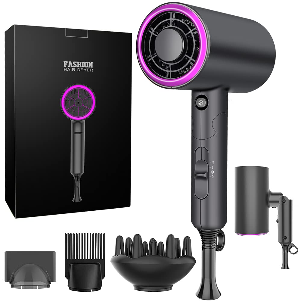 Oxsaytee 1800W Ionic Hair Dryer, خشک کن مو حرفه ای Salon، 3 تنظیم گرمایی / 2 سرعت / تنظیمات سرد باد خشک کن با 2 متمرکز کننده، 1 پخشگر خشک کن مو تاشو برای سالن خانگی مسافرت طوسی