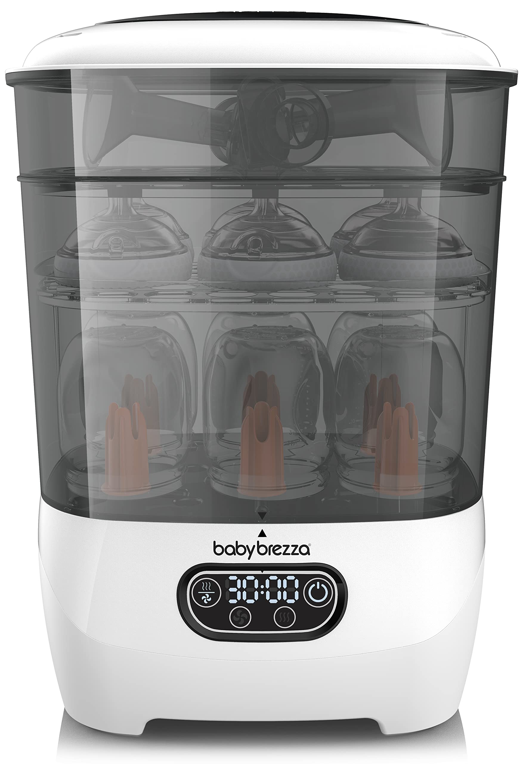 معقول استریلیزر و خشک کن بطری بچه Baby Brezza پیشرفته - دستگاه استریلیزاسیون بخار الکتریکی - استریل‌سازی یونیورسال برای تمام بطری‌ها: پلاستیک + شیشه + پستانک + قطعات پمپ شیر مادری - تصفیه HEPA سفید