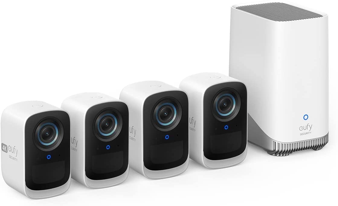 دوربین امنیتی eufyCam 3C 4-Cam Kit، دوربین امنیتی بی‌سیم بیرونی، دوربین 4K، قابلیت ذخیره‌سازی محلی تا 16 ترابایت، هوش مصنوعی تشخیص چهره، چراغ فلش، دید شب رنگی، بدون هزینه ماهیانه