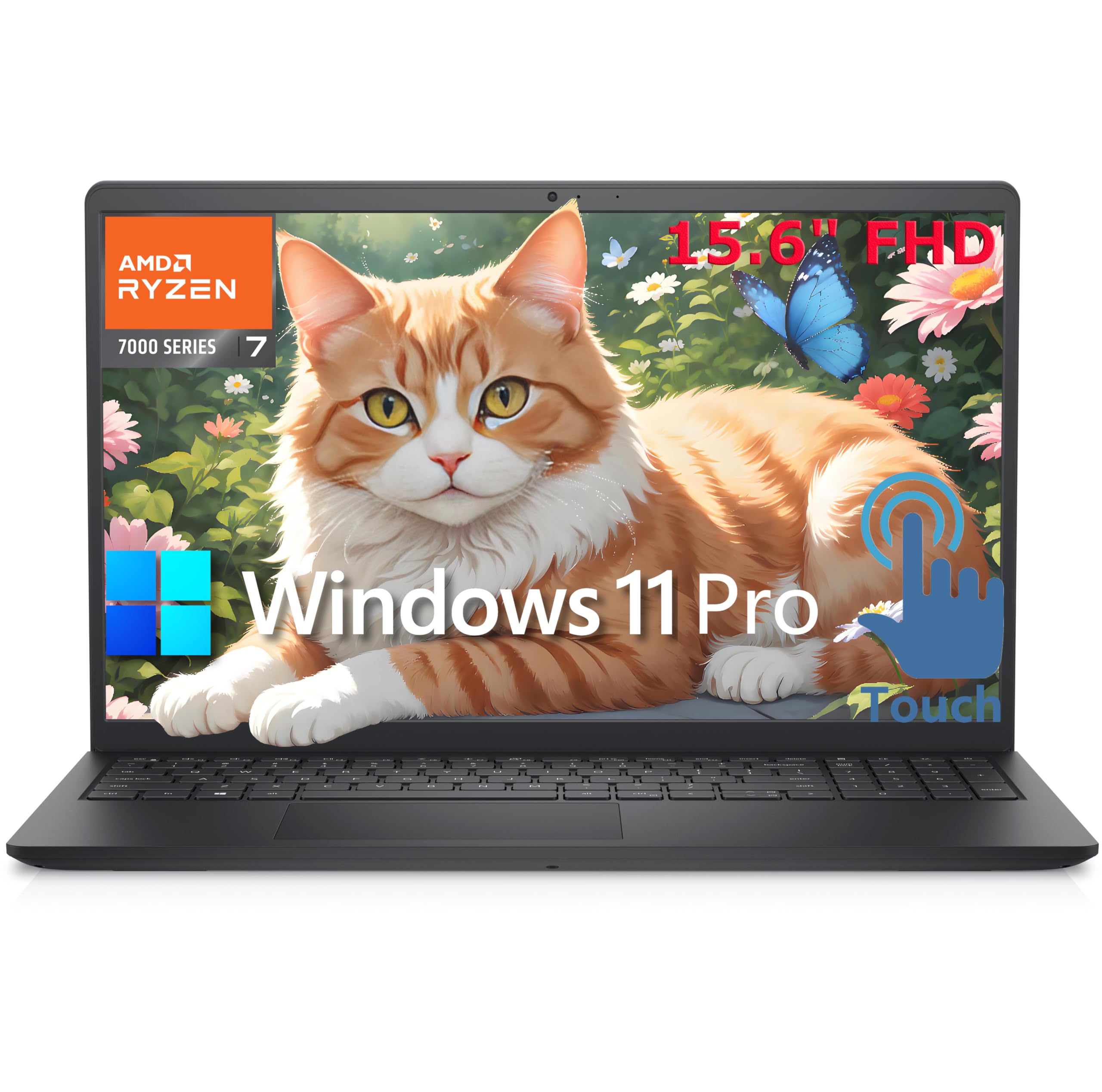 لپ تاپ Dell Inspiron 15، کامپیوتر 15.6 اینچی لمسی با صفحه نمایش FHD، AMD Ryzen 7 7730U 8 هسته‌ای (پیروز Ultra 5 125U)، 32GB RAM DDR4، 1TB SSD PCIe، WiFi، بلوتوث، وب‌کم، HDMI، ویندوز 11 Pro، کابل Type C به RJ45، 32GB RAM، 1TB SSD