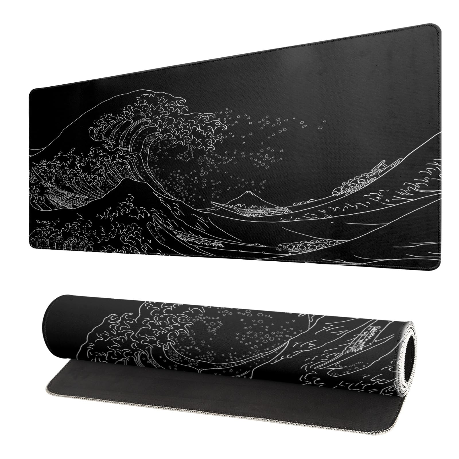 موس پد بزرگ دریای ژاپنی Brecoy، موس پد بازی انیمه سیاه Kanagawa Mouse Pad Extended Kanagawa، موس پد میز Mat Desk، ضخیم 3 میلی‌متری با پایه لاستیکی ضد لغزش، ابعاد 31.5 در 11.8 اینچ امواج سیاه کاناگاوا