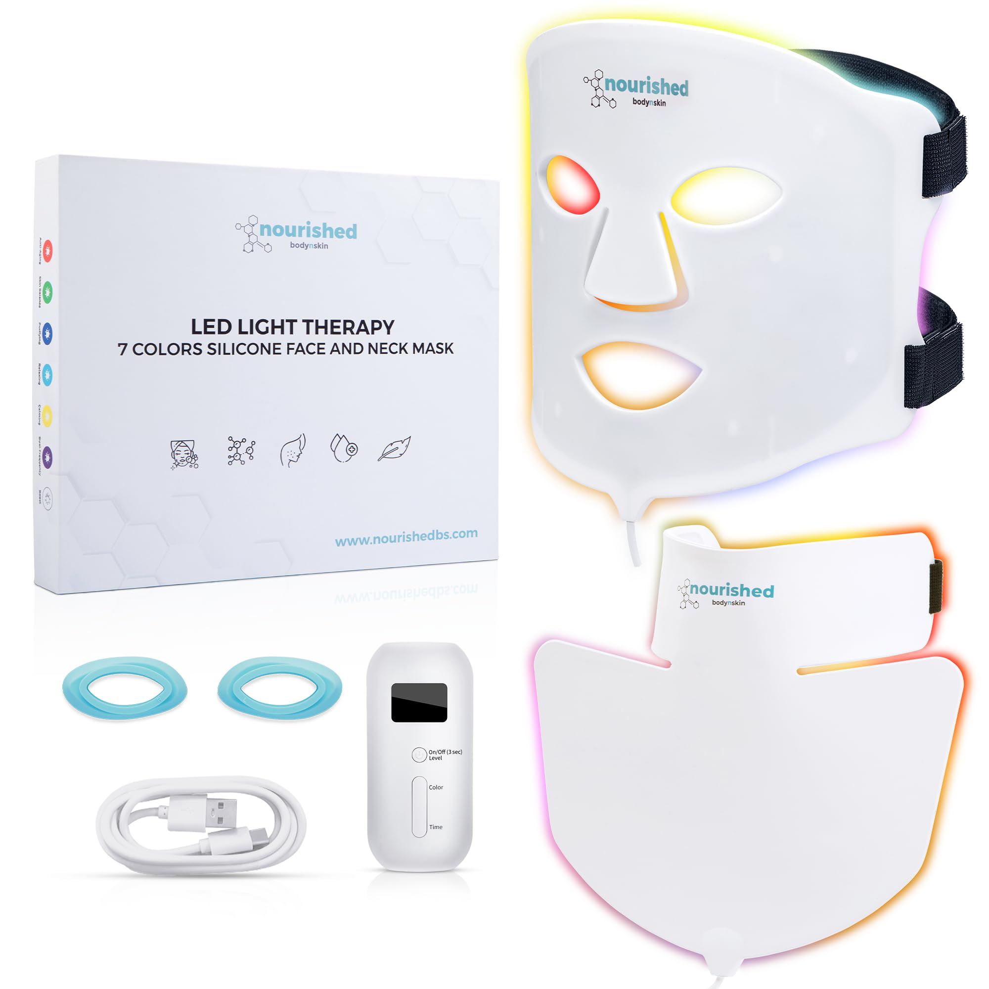 ماسک نورد بادی انداسکین دستگاه مراقبت از پوست صورت و گردن با نور LED - 7 رنگ قرمز و آبی - تولید مجدد، محصول ضد پیری برای چین و چروک‌ها