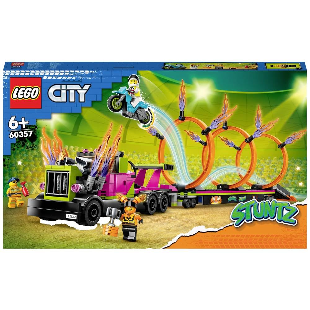 مجموعه اسباب بازی بلوک‌های ساختمانی LEGO City Stunt Truck و Ring of Fire Challenge 60357؛ اسباب بازی ماشین; اسباب بازی برای پسران، دختران و کودکان (479 قطعه)