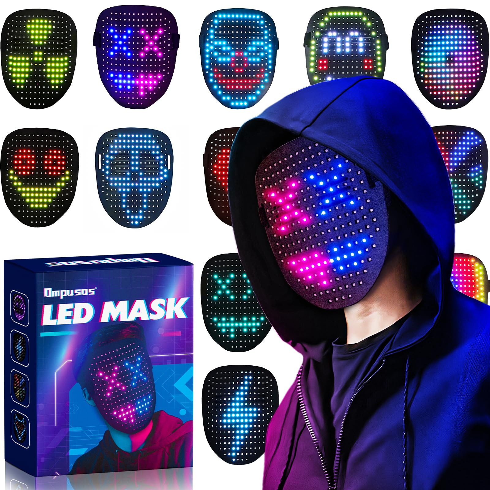 ماسک LED امپوسوس، ماسک نورافشان با حسگر حرکت، ماسک هالووین نورافشان با صورت تغییر شکل، لباس کاپلای مهمانی