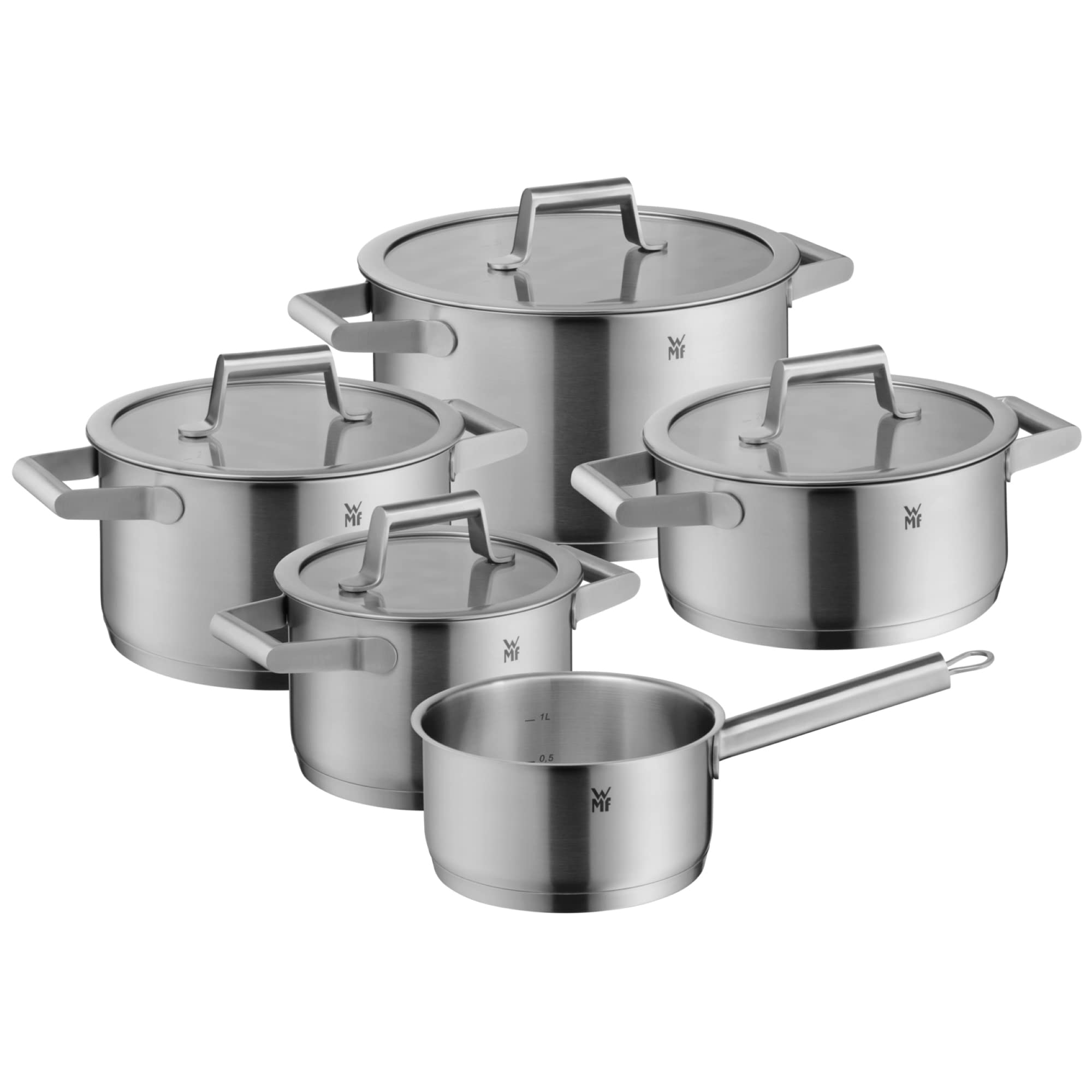 مجموعه 5 تکه قابلیت انطباق با کوره سرامیکی WMF Comfort Line با درپوش شیشه‌ای، فولاد ضد زنگ Matt Cromargan، مقیاس، مجموعه انواع قابلیت انطباق با کوره، قابل پشت‌سرهم گذاشتن، مجموعه قابلیت انطباق با کوره بدون پوشش Comfort Line - مجموعه قابلیت انطباق با کوره 5.3 لیتر