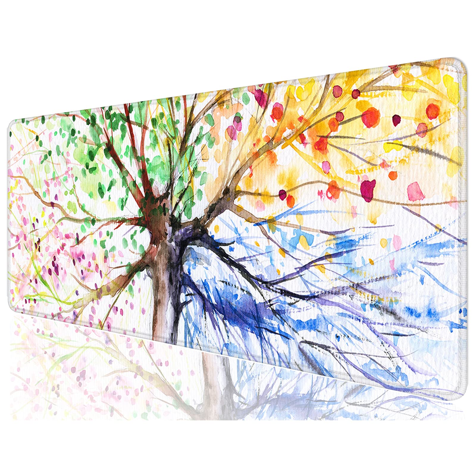 فرش میز، 32 اینچ × 12 اینچ پد موس بازی بزرگ XXL گسترده، مزین به صورت دسکتاپ پد میز، لوازم اداری زیبا و جالب مردان و زنان، پد موس بزرگ برای لپتاپ و صفحه کلید، درخت زندگی رنگارنگ 32 اینچ × 12 اینچ