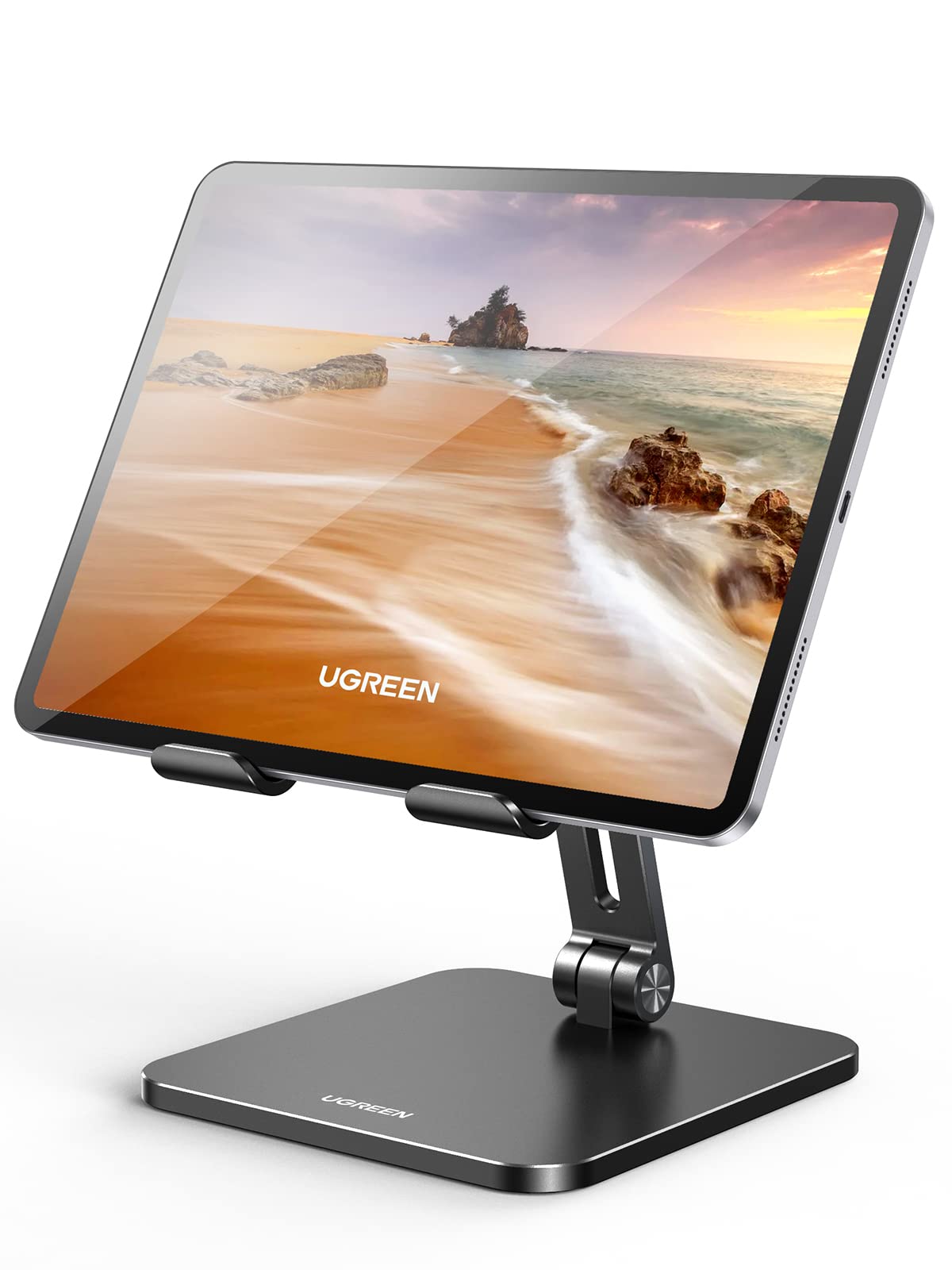 UGREEN Metal iPad Stand قابلیت تنظیم دارای قابلیت حمل و نقل بلوط ، پایه نگهدارنده تبلت بسیار پایدار برای میز سازگار با دستگاه های موبایل آیفون 17 Pro Max ، آیپد Pro/Air/Mini ، گلکسی تب S25 Ultra سیاه
