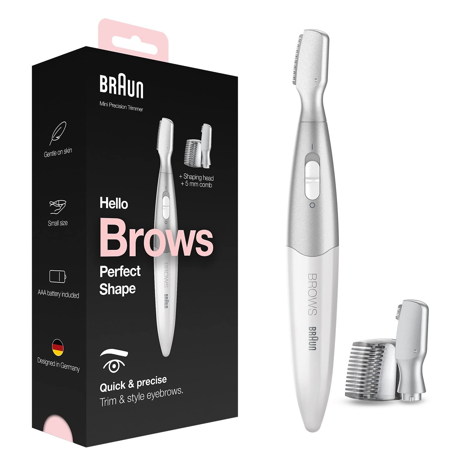 تراشکار دقیق براون Mini Precision FG1106 با 4 قطعه جانبی شامل سر دقیق بالا، رنگ سفید.