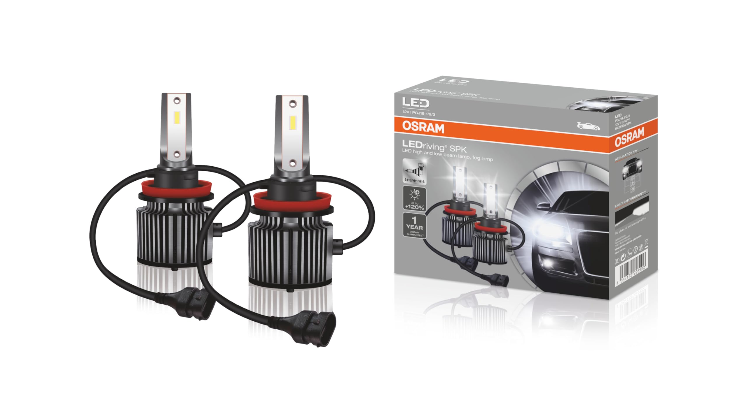 OSRAM ≜ لامپ‌های H8/H11/H16 LEDriving با نور بالا و پایین، روشنایی 120٪ بیشتر، سازگار با خودروهای مسافری، 2000 لومن، 54 وات، 64211DWSPK، جعبه دوتایی (2 لامپ) سفید