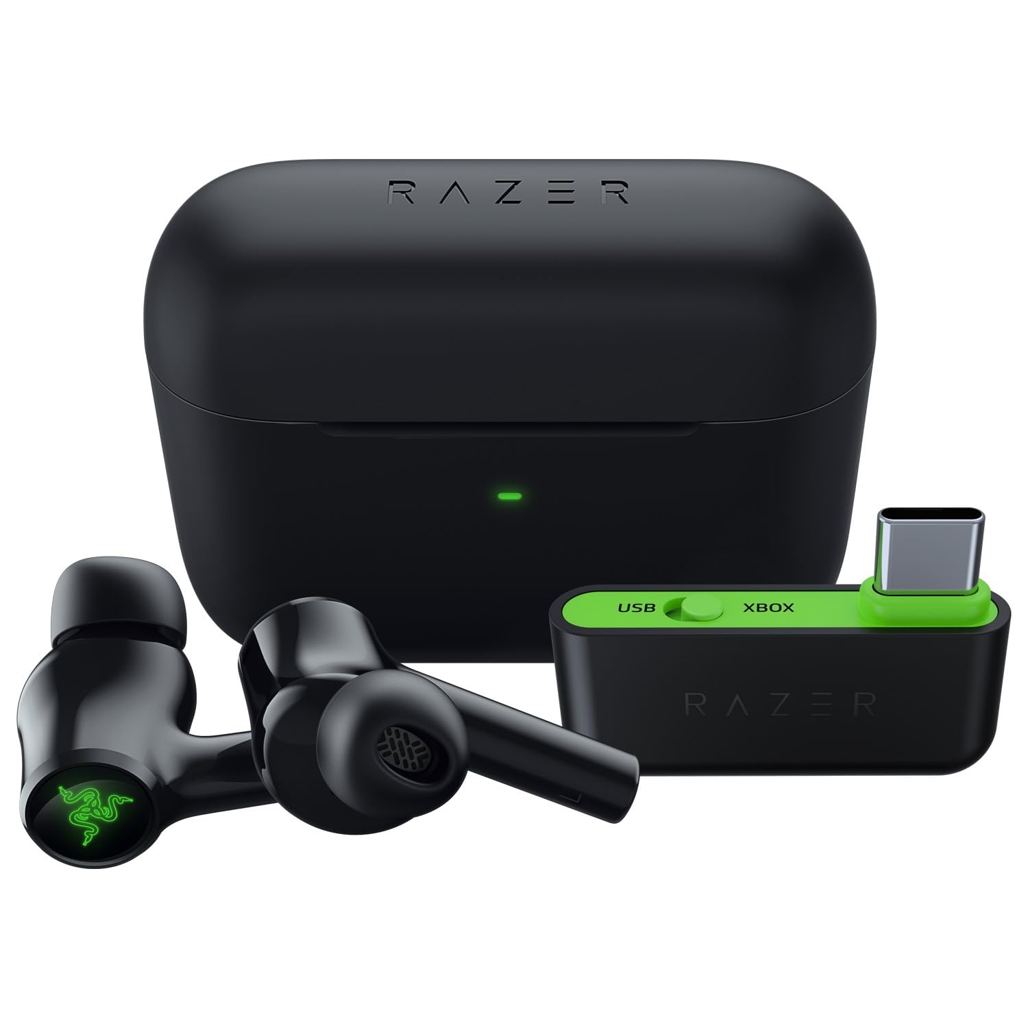 هدفون بازی بی‌سیم ریزر همرهد هایپر اسپید (مجوز Xbox) برای کنسول Xbox، PS5، رایانه شخصی، گوشی‌های همراه: ANC، ENC، میکروفن - بلوتوث 5.2، RGB کروما، باطری ۳۰ ساعته - نسخه بی‌سیم رنگ سیاه/سبز برای Xbox