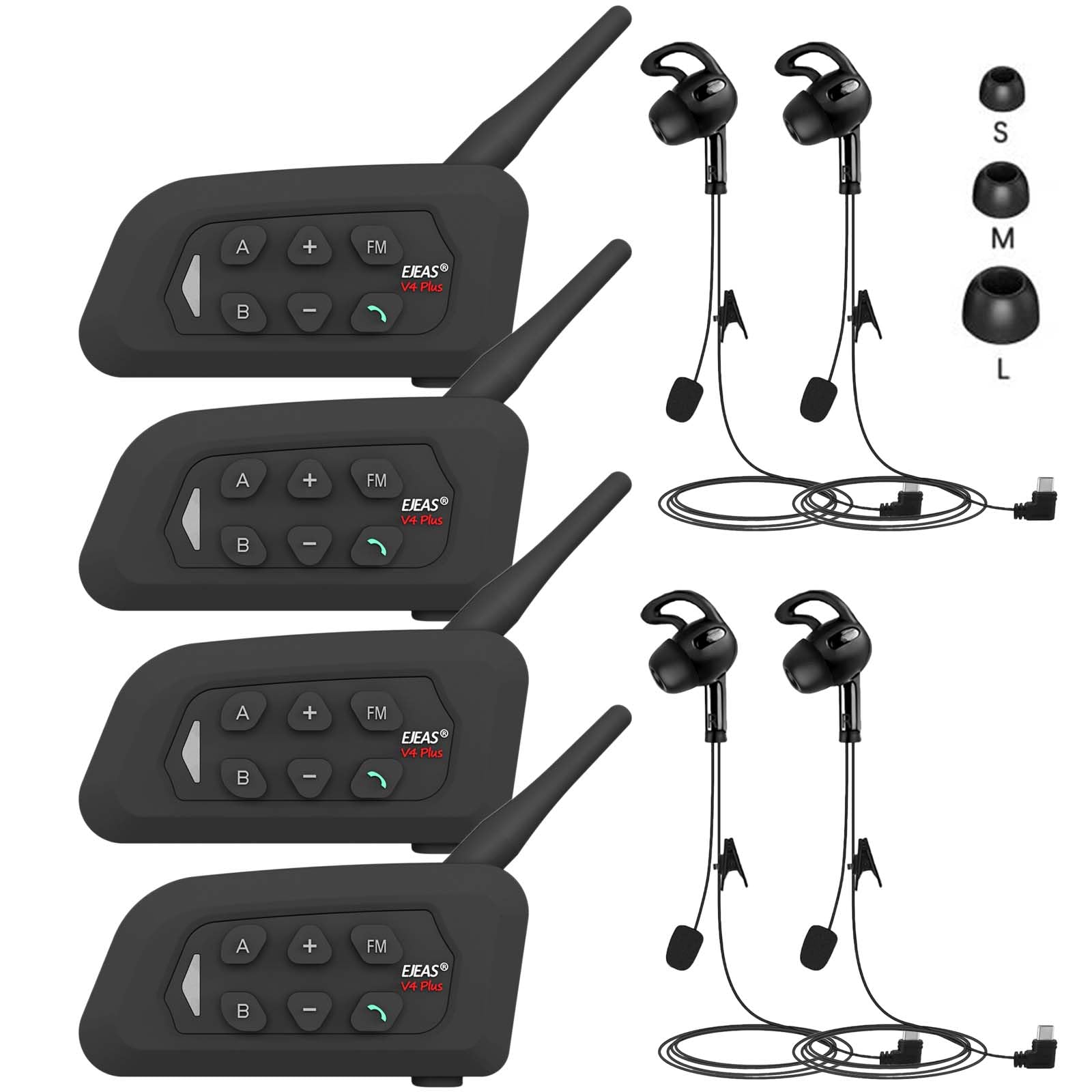 سیستم ارتباطی رابط USB C دارای هدست گوشی برای داوری والیبال، فوتبال، فوتسال و هندبال (4 بسته) 4 بسته گوش چپ