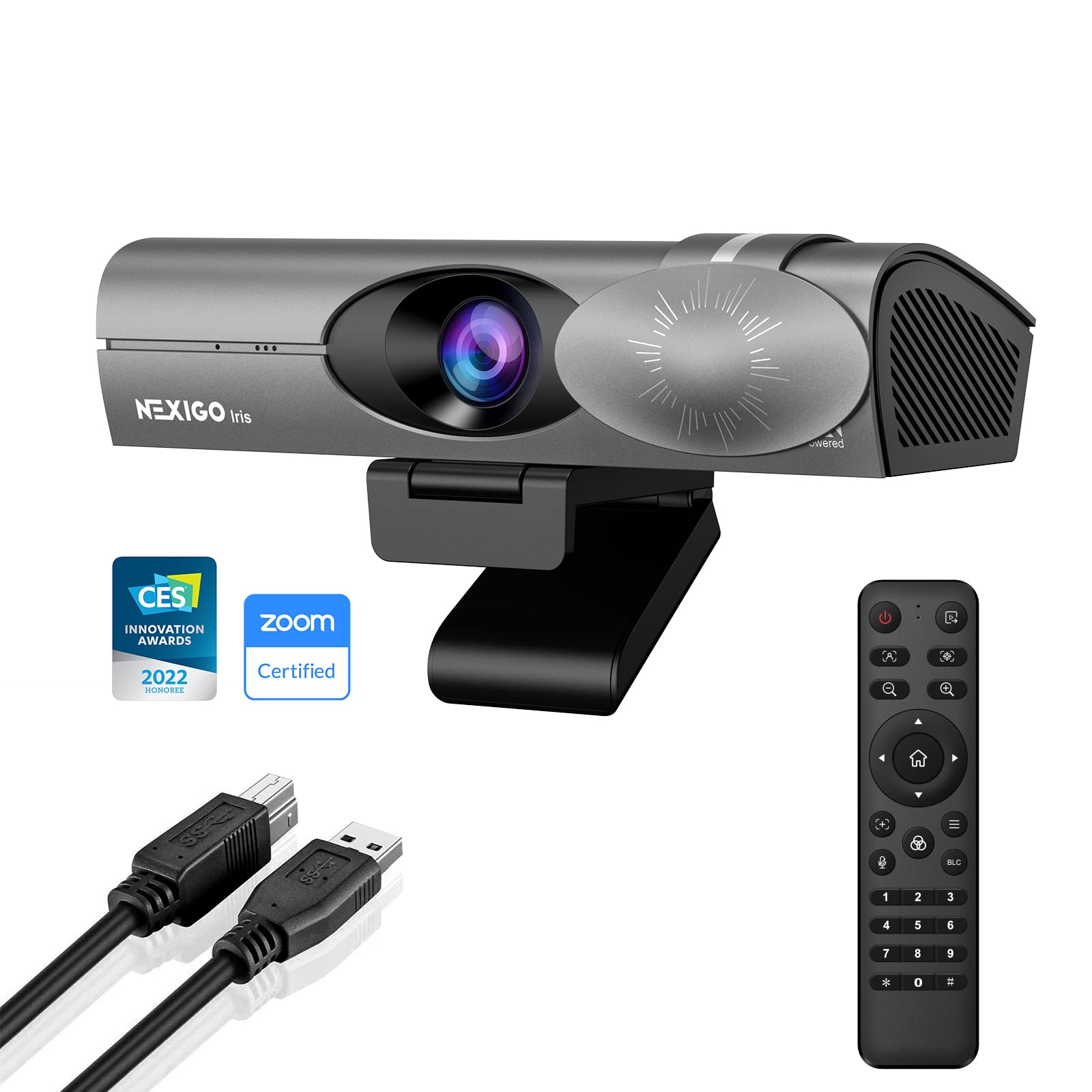 NexiGo Iris, 4K AI Webcam with 1/1.8" Sensor, Onboard Flash Memory, HDR, PiP, DSLR-Style Control, Auto Framing/Tracking with Flexible FOV, Noise-Canceling Mics, for Zoom/Teams/OBS and more Black 4K Webcam with Larger Sensor