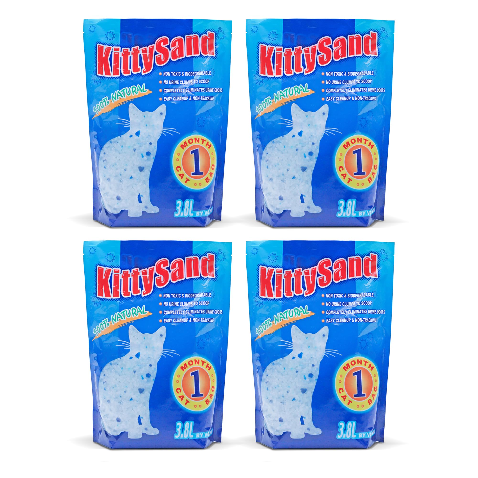 سنگ‌آهن طبیعی 100٪ کیتی‌سند کیفیت برتر، کنترل بو، خاک کم پودر مخصوص گربه 3.8 لیتری ساده - بسته 4 عدد
