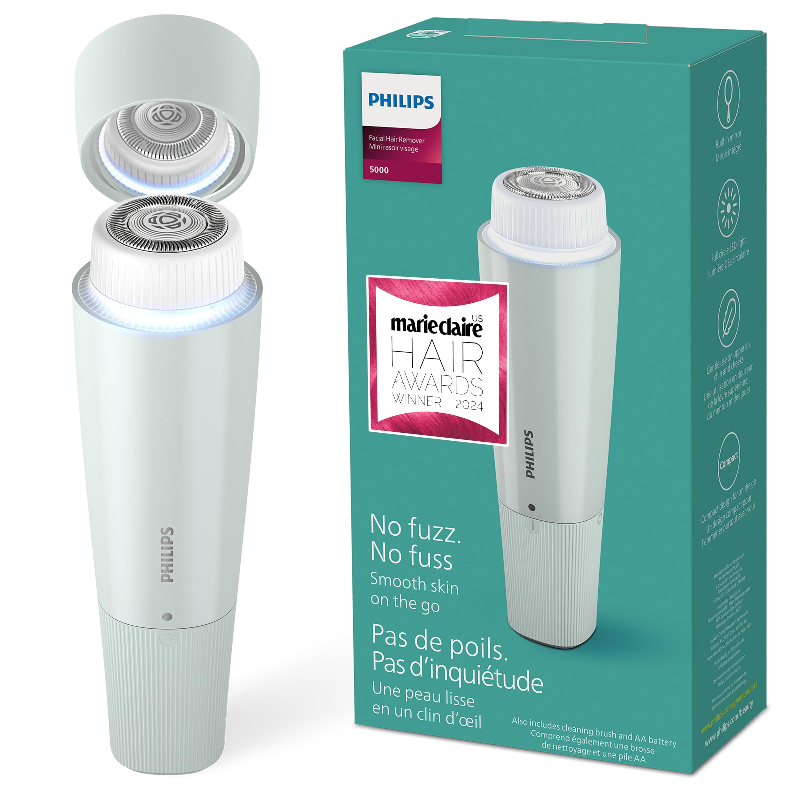 Philips Beauty Philips Series 5000 Facial Hair Removal for Women, BRR474/00: پیلیپس مدل BRR474 برای از بین بردن موهای زائد چهره زنانه، ۱ عدد (بسته ۱ عدد)، رنگ سبز متالیک (نسخه بدون سیم)