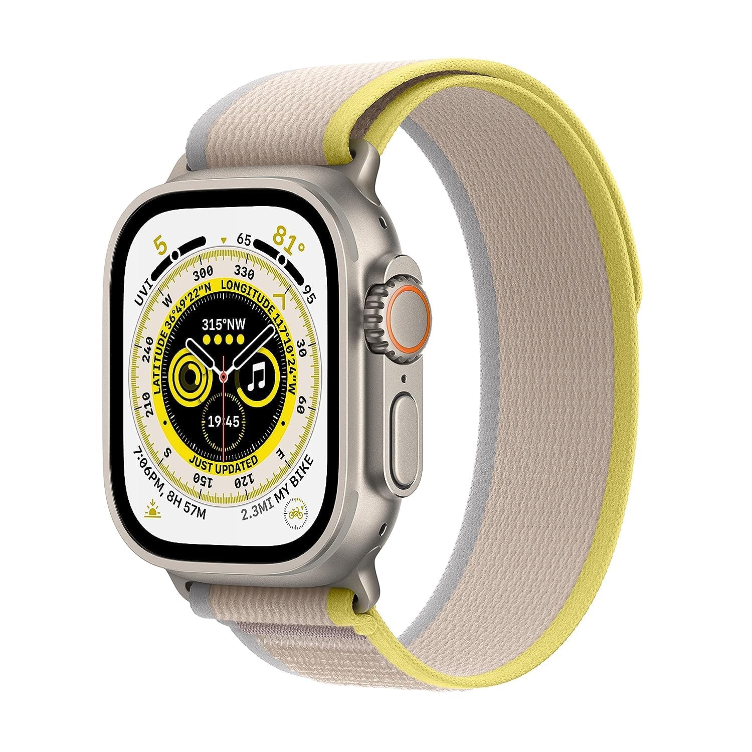 ساعت هوشمند Apple Watch Ultra (GPS + همراه با تلفن همراه، 49 میلی‌متر) - محافظ تیتانیوم با دستبند زرد/بژ مدل Trail - سایز M/L. ردیاب فیتنس، GPS دقیق، دکمه اکشن، عمر باتری بلند، نمایشگر Retina روشن‌تر. محافظ تیتانیوم با دستبند زرد/بژ مدل Trail - سایز M/L - برای مچ‌های 145-220 میلی‌متر مناسب است.