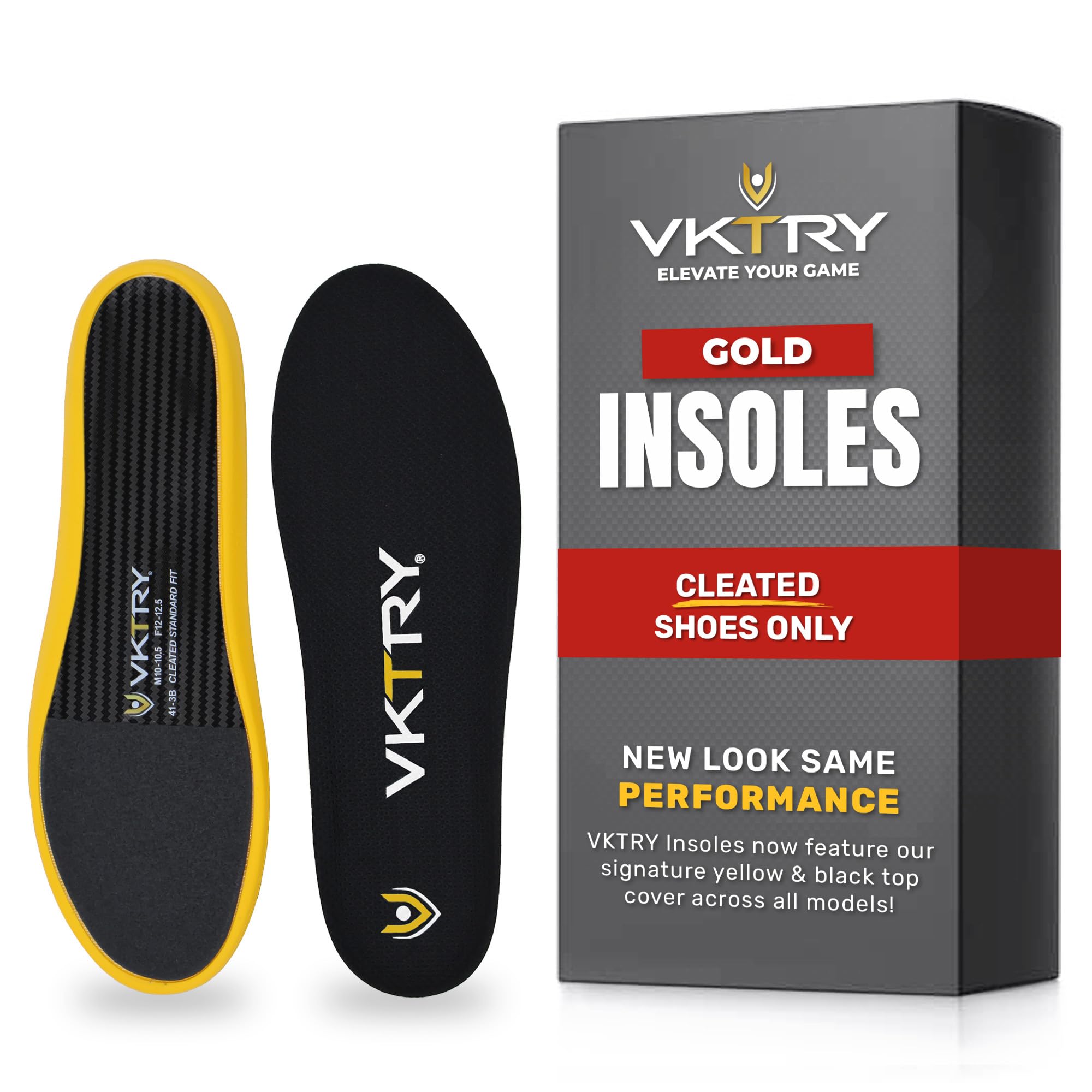 VKTRY Gold Performance Insoles–نهارنسانده کربن فایبر، کفش‌های کلفت–فوتبال، بیسبال، نرم‌توپ، لاکروس، گالف و بیشتر–دوتازه بدو، ملاتو بسوز، بهتر القا نکن، در مقابل لتیله حفاظت کنید - M: 10-10.5، Z: 12-12.5 - کلفت 1وزن زیر 120 پوند