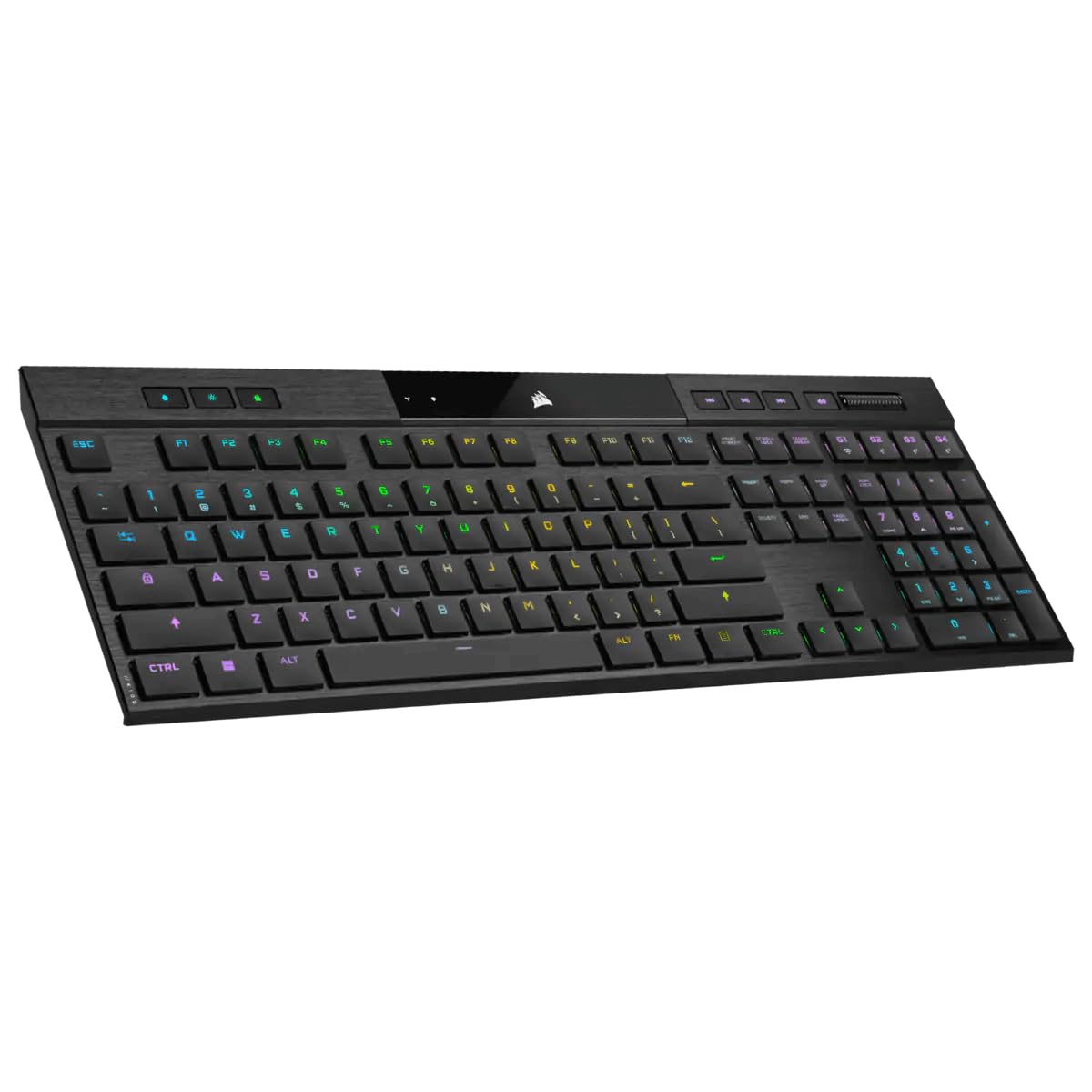 کیبرد بازی بی‌سیم CORSAIR K100 Air RGB فوق‌العاده نازک با سوئیچ‌های Cherry MX Touch و نوشتار کم‌ارتفاع - سازگار با بلوتوث و iCUE - PC Mac PS5 PS4 Xbox - نسخه‌ی AZERTY FR - مشکی