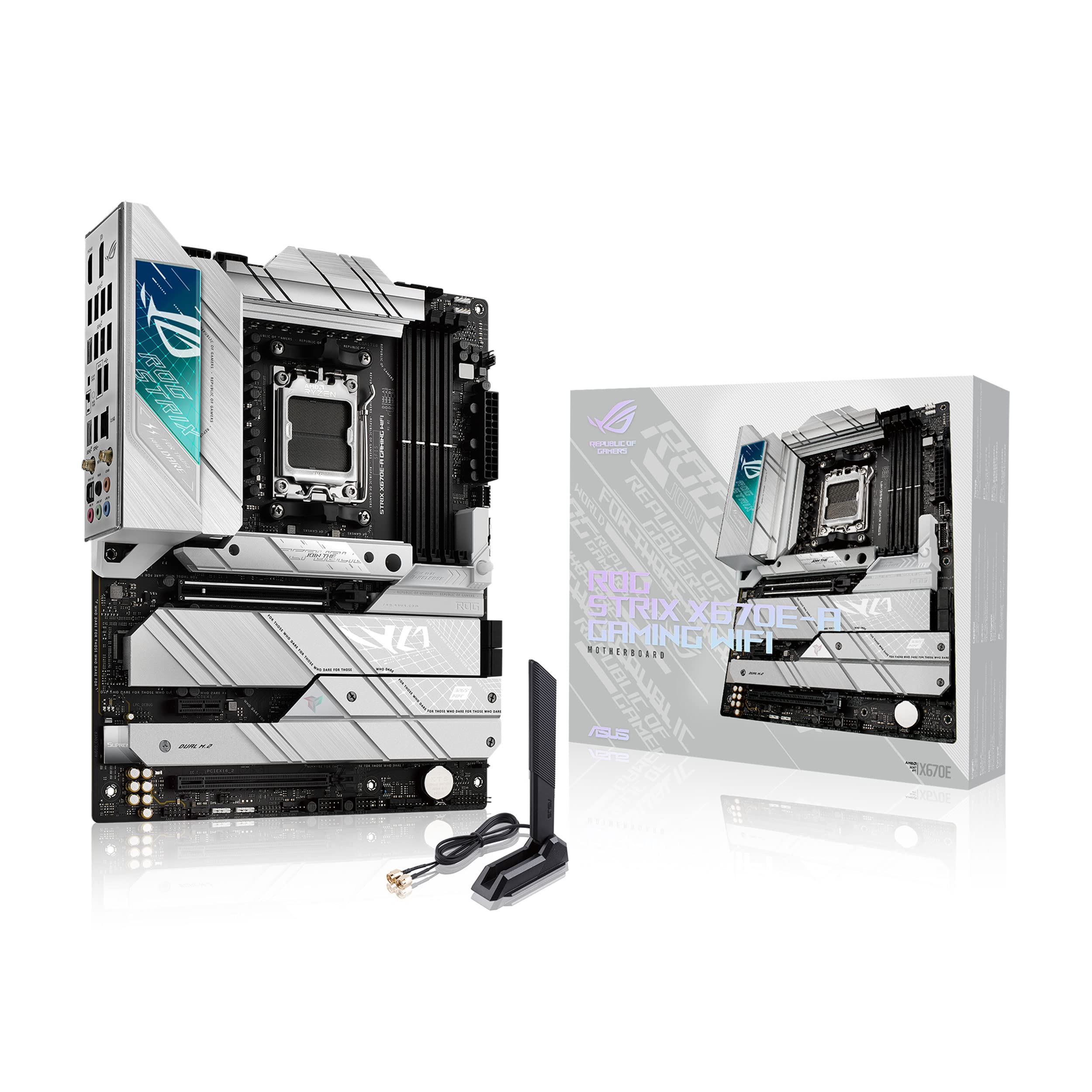 ASUS ROG Strix X670E یک مادربرد بازی WiFi Gaming AMD Ryzen AM5 ATX با 16+2 فاز تغذیه، USB 3.2 Gen 2x2، WiFi 6E، AI Cooling II، Aura Sync RGB، H410 H410 PRIME H410M-K R2.0 است.