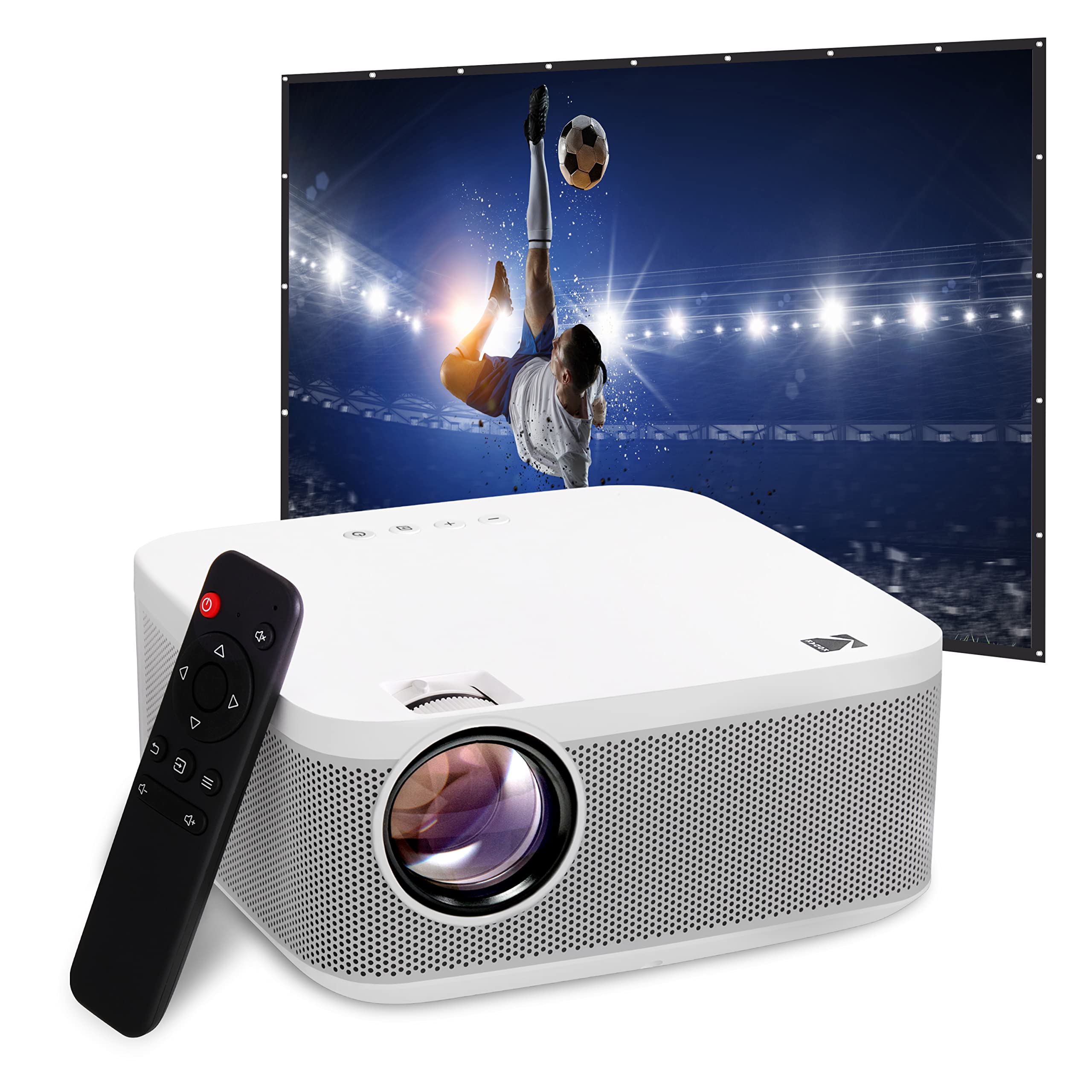 کیت پروژکتور چند رسانه ای فول اچ‌دی KODAK FLIK X10 | سیستم تئاتر خانگی قابل حمل کوچک و کامپکت 100 اینچ 1080 پیکسل با صفحه نمایش، کنترل از راه دور، ایستاده ترایپود، کابل HDMI، آویزها و کیس حمل