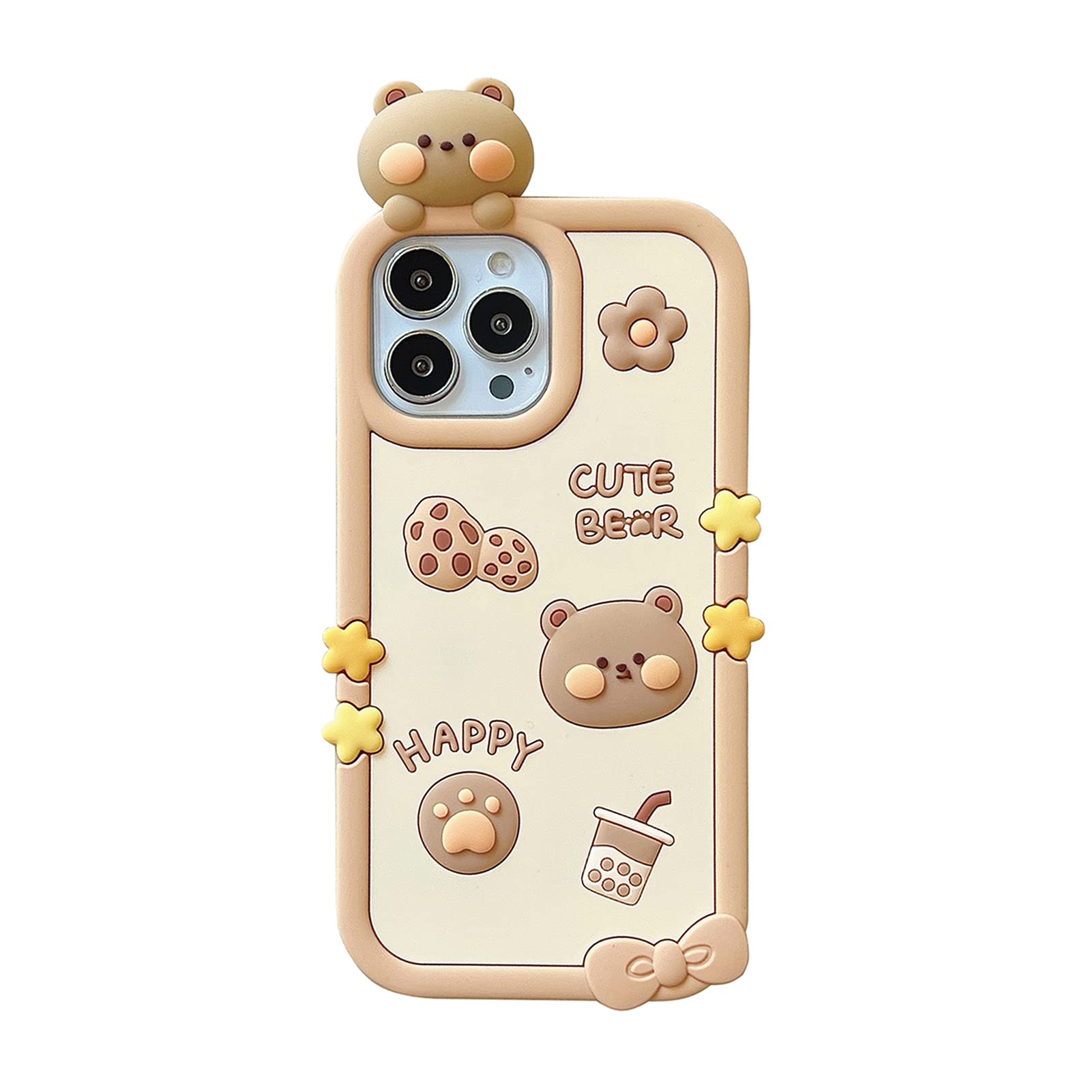 کاور تلفن همراه Kawaii YAKVOOK برای iPhone 14 ، کاور تلفن همراه خوک کوکی های ناز با کاور تلفن همراه Bubble Tea 3D iPhone 14 ، کاور نرم سیلیکونی ضدضربه iPhone 14 برای زنان دختران iPhone 14 Bubble Tea Bear