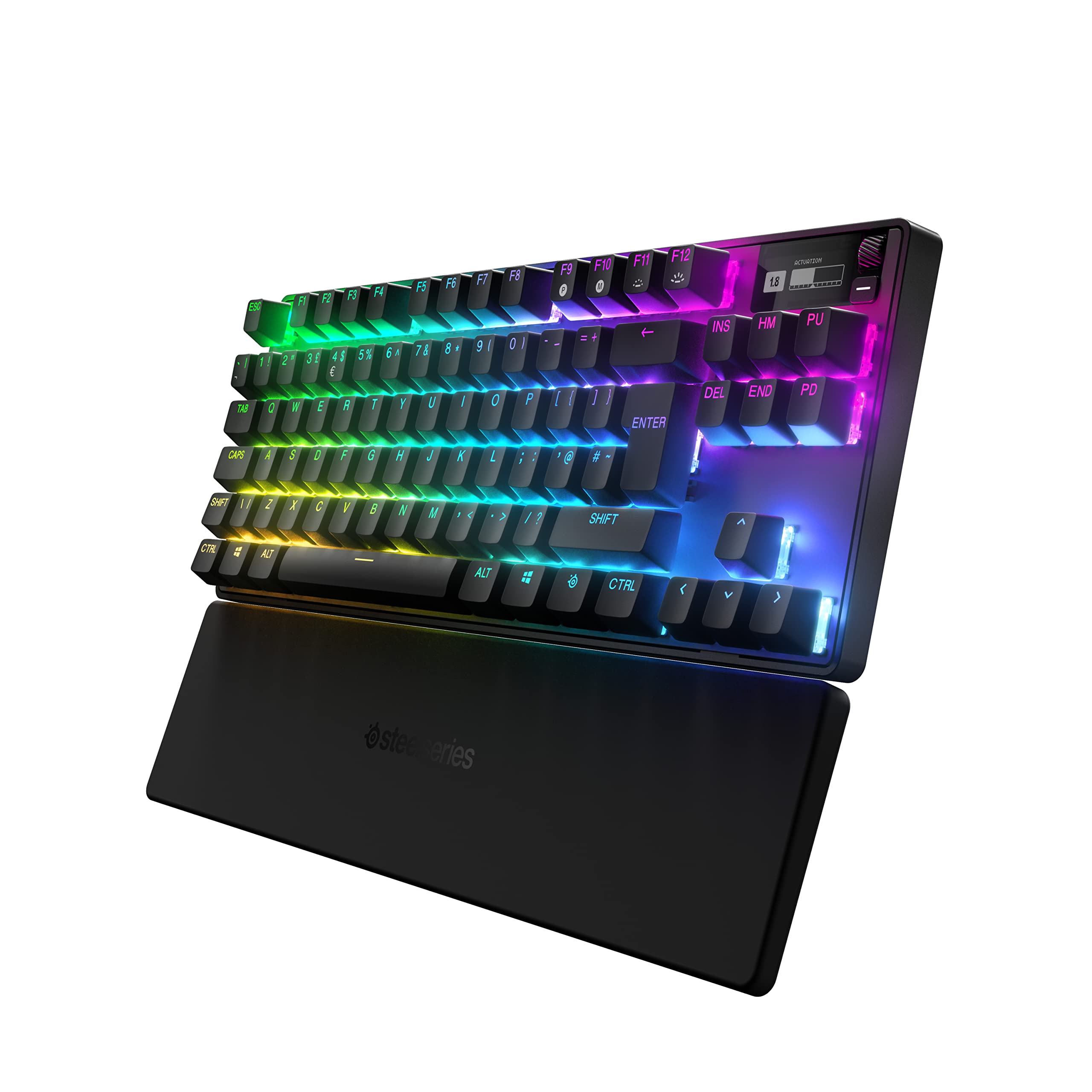 کیبرد بازی مکانیکی بی‌سیم SteelSeries Apex Pro TKL - سریع‌ترین کیبرد جهان - تنظیم فعال‌سازی - اسپورت تنکیلس - صفحه نمایش OLED -RGB - کی‌کپ های PBT - 2.4 گیگاهرتز - یواس‌بی-سی - 2023 - صفحه‌کلید انگلیسی QWERTY