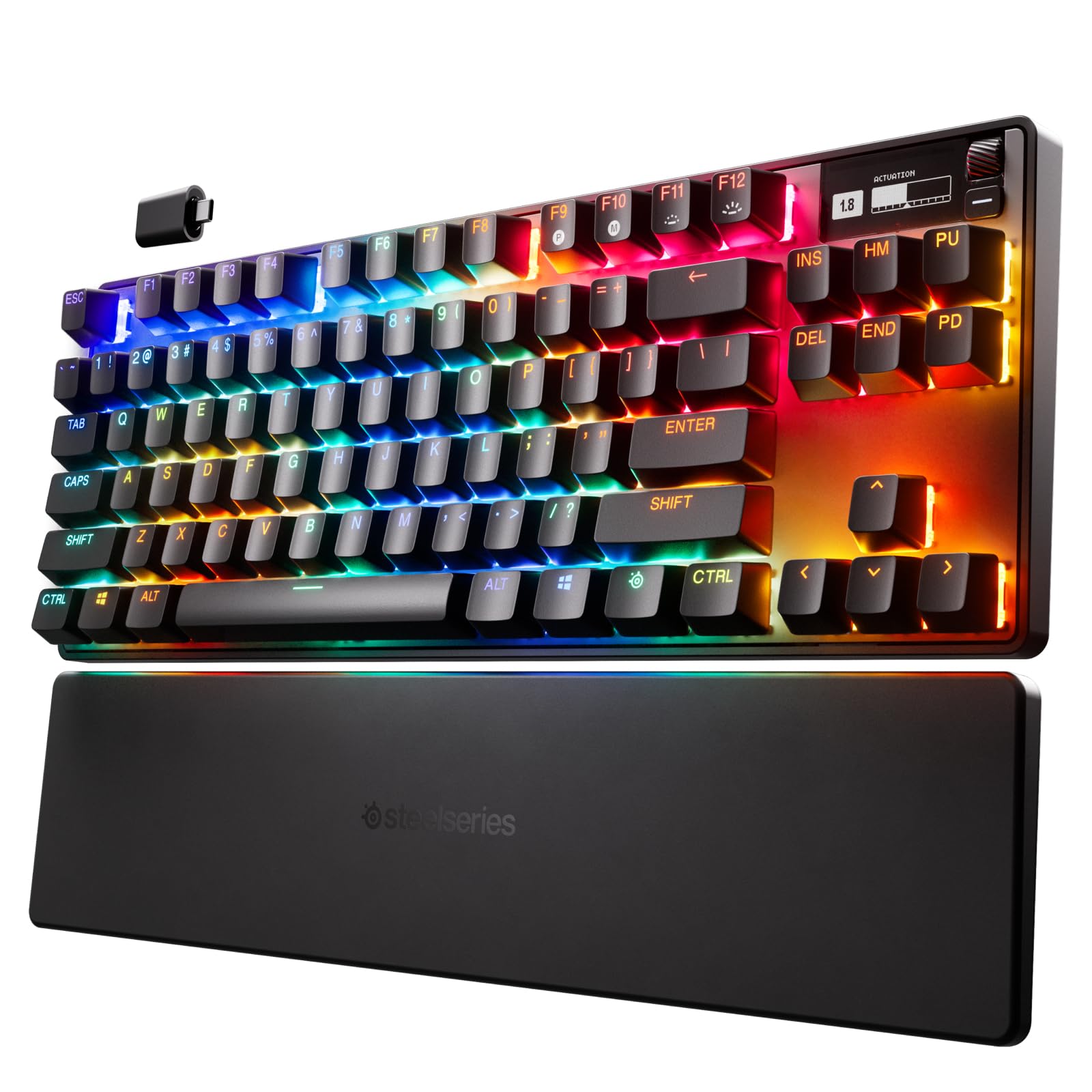 کیبورد SteelSeries Apex Pro TKL HyperMagnetic Gaming - سریع‌ترین کیبورد جهان - فشرده‌سازی قابل تنظیم - Esports Tenkeyless - صفحه OLED - کلیدهای PBT - USB-C - نسخه 2023 - طراحی آلمانی QWERTZ مدرن کامپکت (TKL) 2023 باسیم