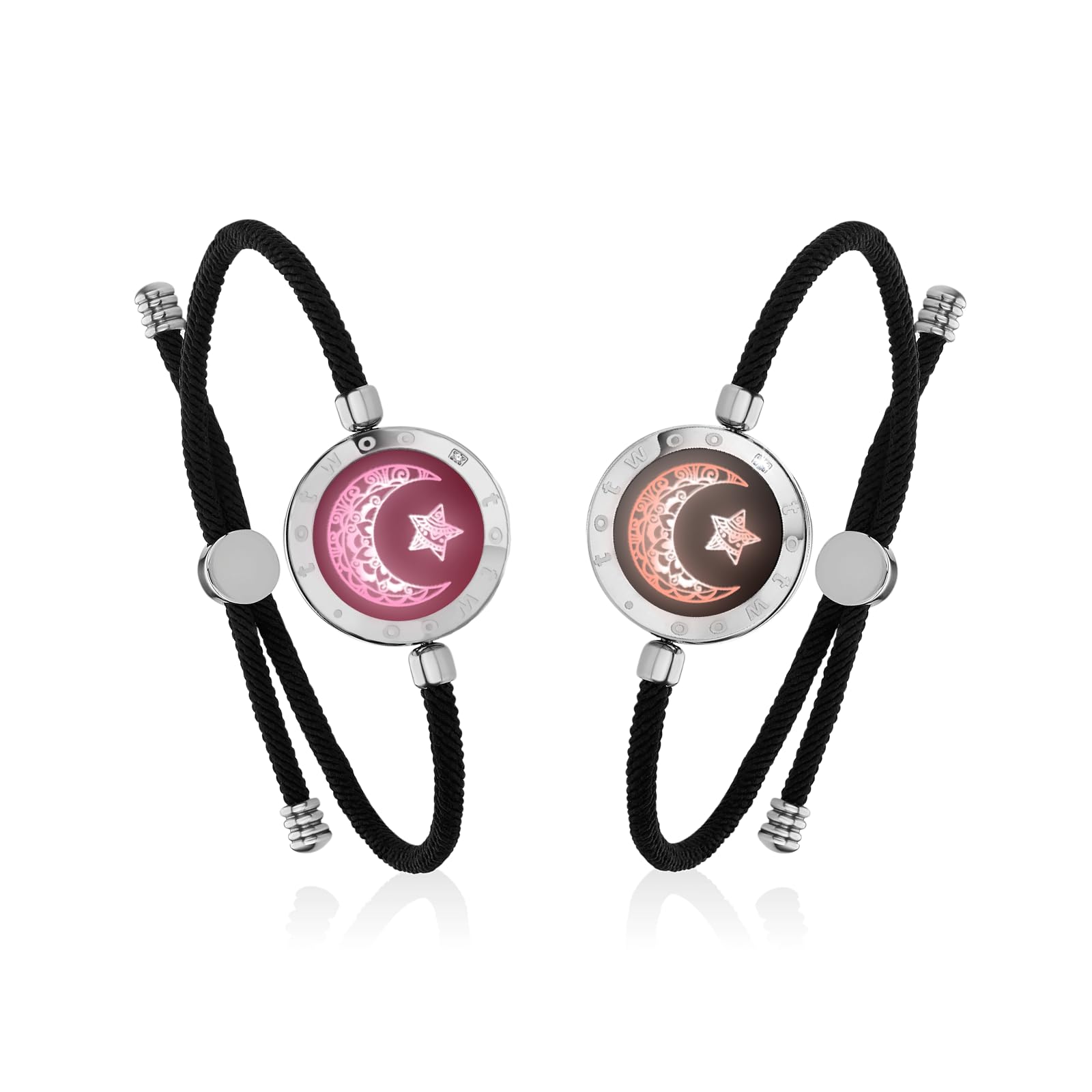 TOTWOO Long Distance Touch Bracelets for Couples, Vibration & Light up for Love Couples Bracelets | Long Distance Relationship Gifts for Girlfriend Bluetooth Pairing Jewelry Black&Rose Gold