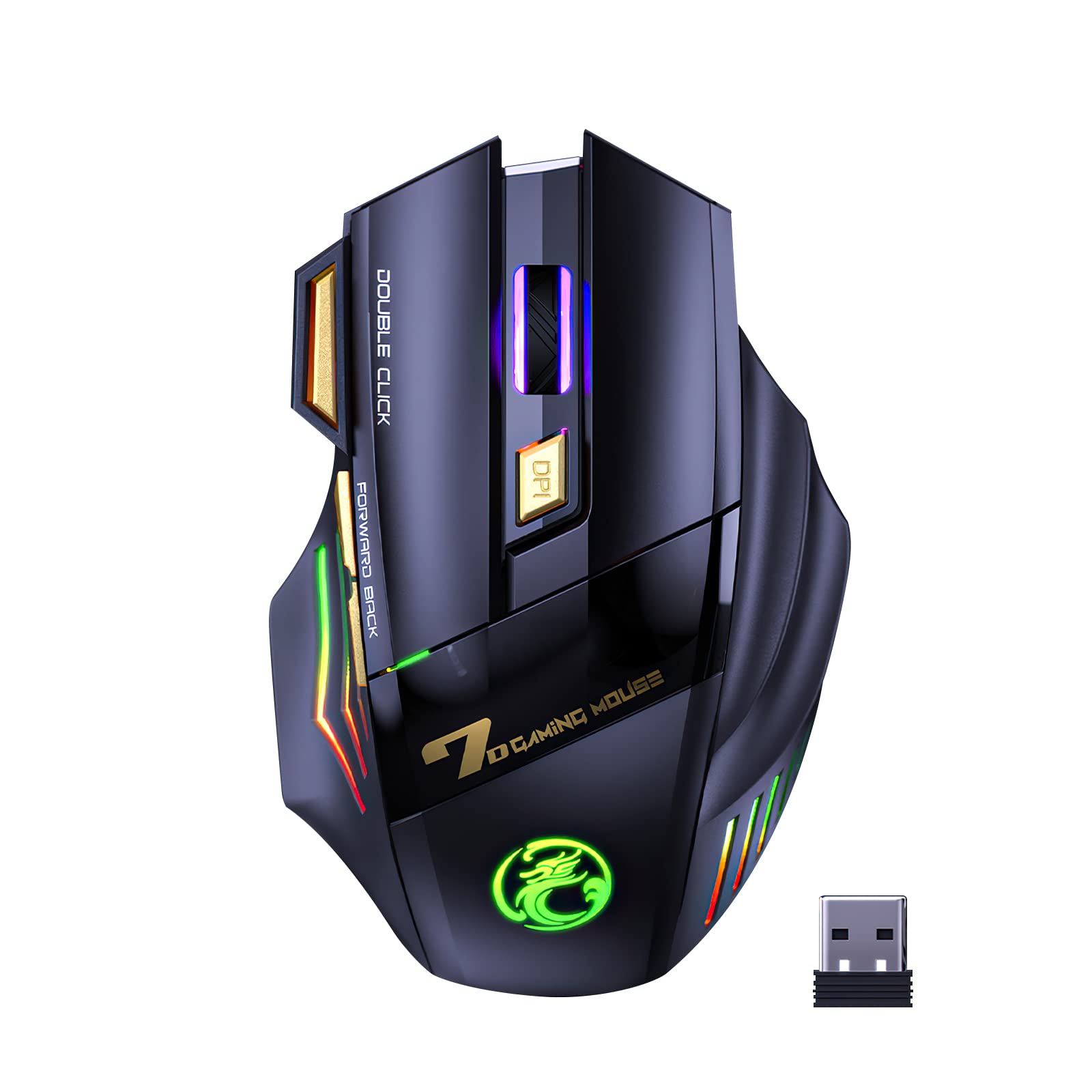 موشواره بی‌سیم بلوتوث، دو حالت RGB (بلوتوث 5.1 + USB) موشواره بی‌سیم شارژی بی‌صدا 1600 دی‌پی‌آی با 6 دکمه، موشواره بازی بی‌سیم با 2.4 گیگاهرتز، موشواره بازی ارگونومیک، 25 ساعت استفاده برای ویندوز، مک (G6) (مشکی)