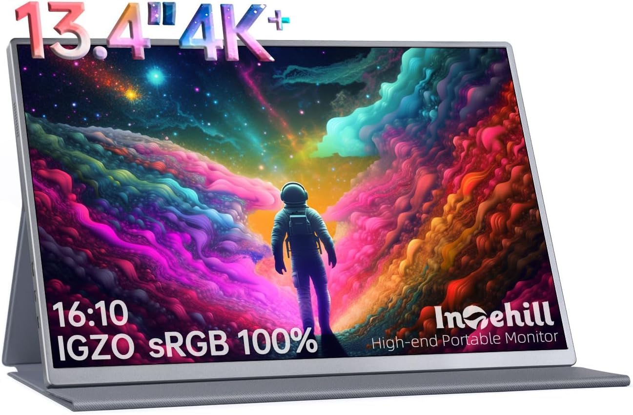 مانیتور قابل حمل Intehill 4K برای لپتاپ، مک‌بوک و کامپیوتر کوچک High-end اندازه 13.4 اینچی با نسبت طلایی 16:10 و وضوح 3840x2400 U13NA 13'' 4K+ 16:10 [U13NA]