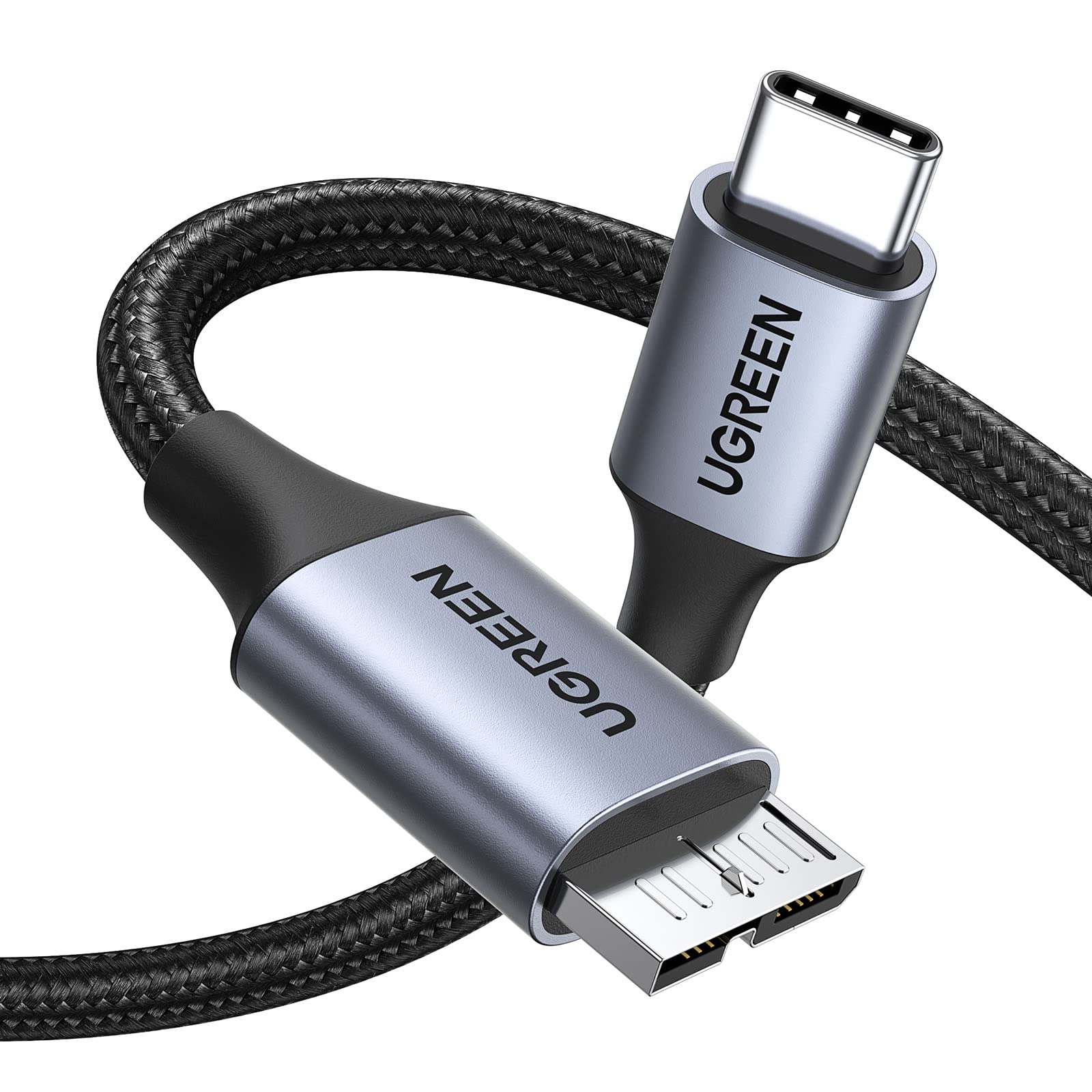 کابل هارد افزار UGREEN USB C به Micro B 1M، نوع C به کابل هارد افزار خارجی Micro B با سرعت 10Gbps سازگار با مک‌بوک ایر ام ۲ پرو، آی‌پد، گلکسی اس ۲۴، وی‌دی، توشیبا، وستگیت، سیگیت و غیره، رنگ مشکی