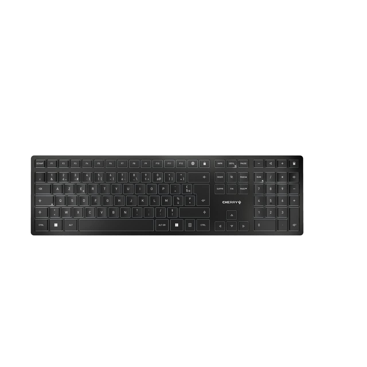 کیبرد بی سیم CHERRY KW 9100 SLIM، طراحی فرانسوی (AZERTY)، انتخاب بلوتوث یا RF 2.4 گیگاهرتز، کلیدهای تخت، قابل شارژ، رنگ مشکی-خاکستری، طرح فرانسوی - AZERTY نقره ای/مشکی ویندوز