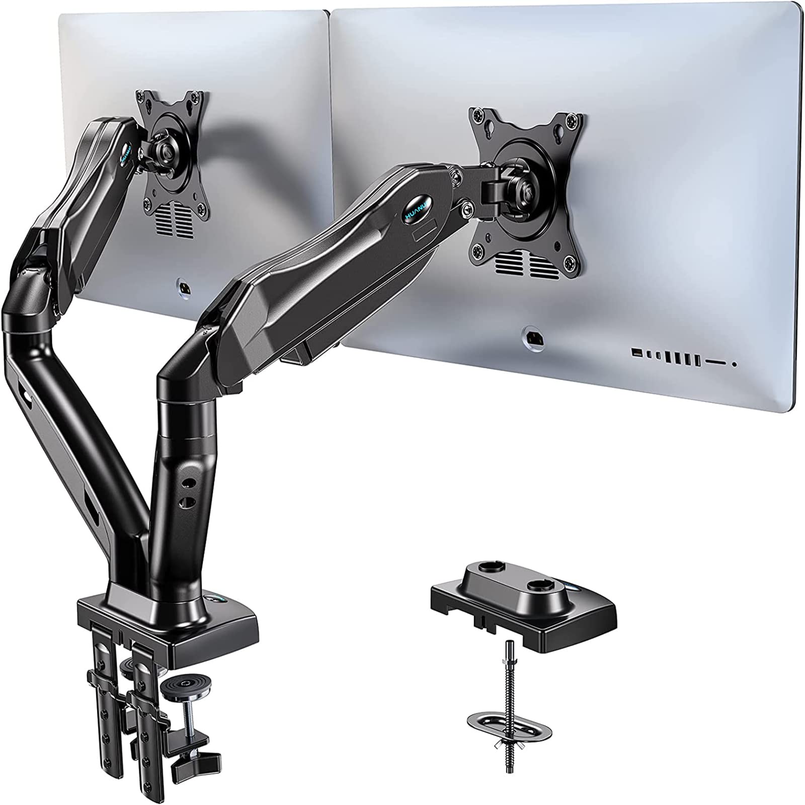 پایه دوگانه نگهدارنده مانیتور VOL ، قابل تنظیم با دسته مانیتور دسک Swivel Vesa Bracket با پایه C Clamp / Grommet برای صفحه نمایش کامپیوتر ۱۷ تا ۲۷ اینچی، هر بازو ۴.۴ تا ۱۴.۳ پوند وزن را نگه می دارد