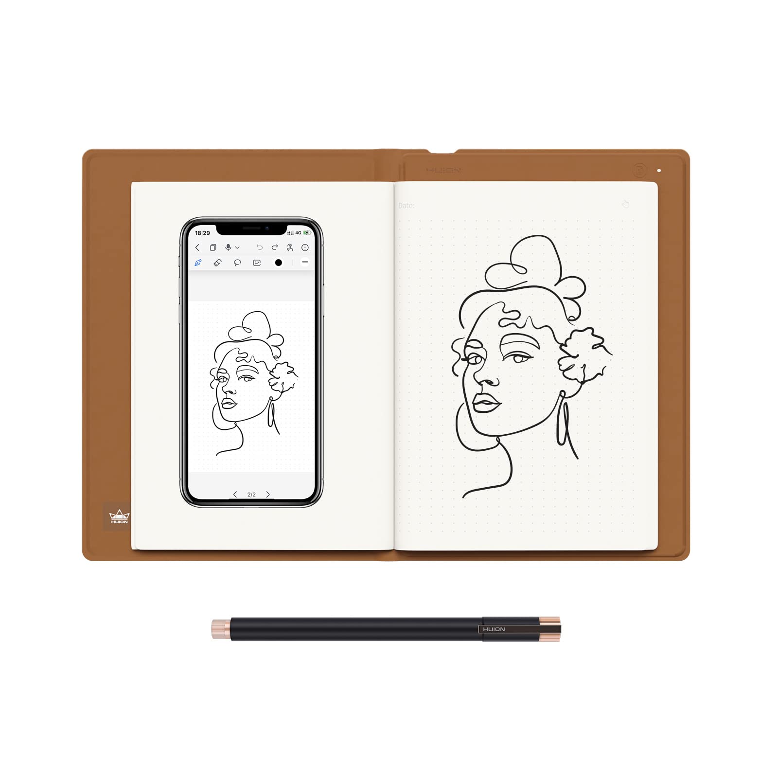 تبلت نوشتاری دیجیتال HUION Note 2-in-1 با قلم باتری‌های آزاد، تبلت کاغذی بی‌سیم با بلوتوث، تبلت الکترونیکی برای یادداشت‌برداری، هنر دیجیتال و جلسات، دفترچه یادداشت قابل تعویض A5، 9.5x7 اینچ