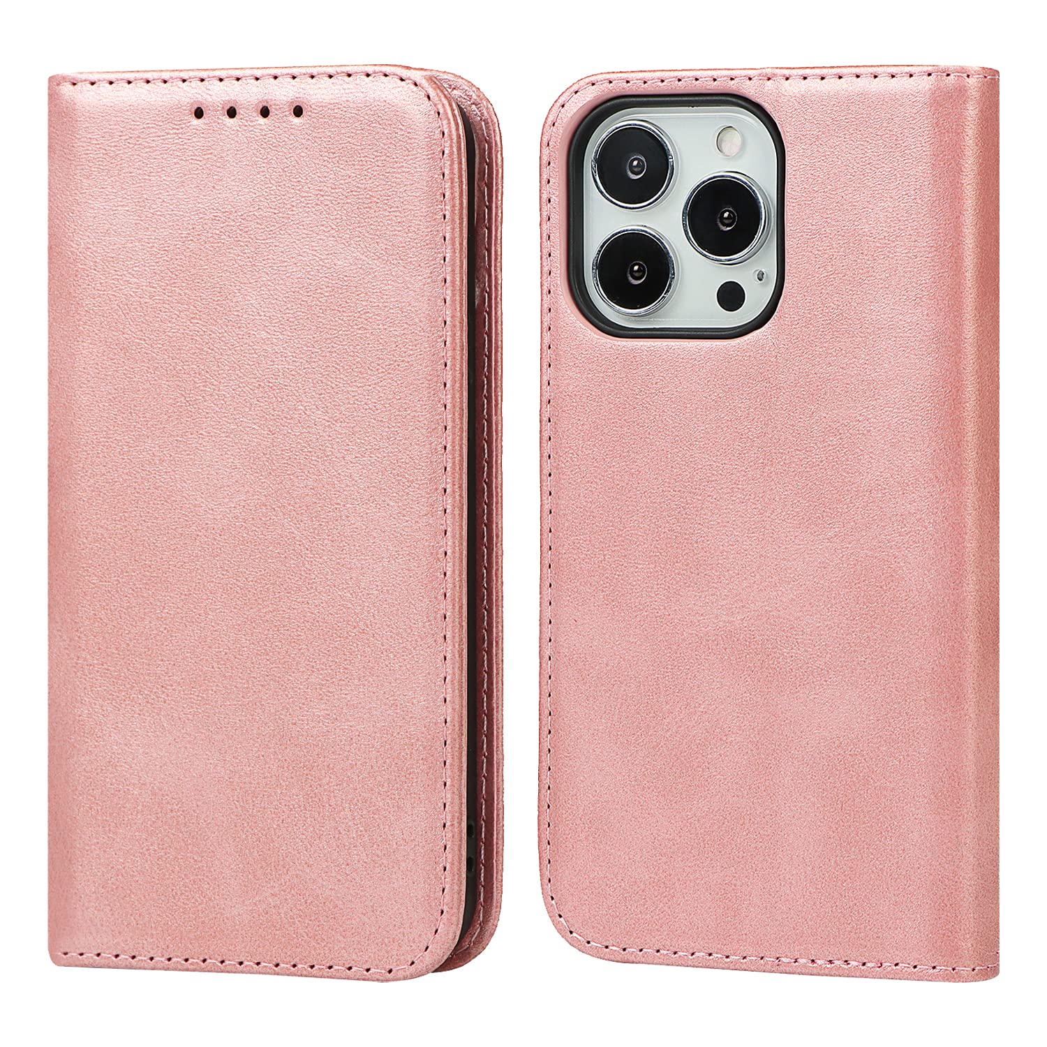 iCoverCase for iPhone 14 Pro کیس کیف پول با دارنده کارت ، کیس چرم PU ضد مغناطیسی برای iPhone 14 Pro ، ویژگی کیک استند ، محافظت از ضربه ، کاور پیچیده مغناطیسی - رزگلد iPhone 14 Pro رزگلد