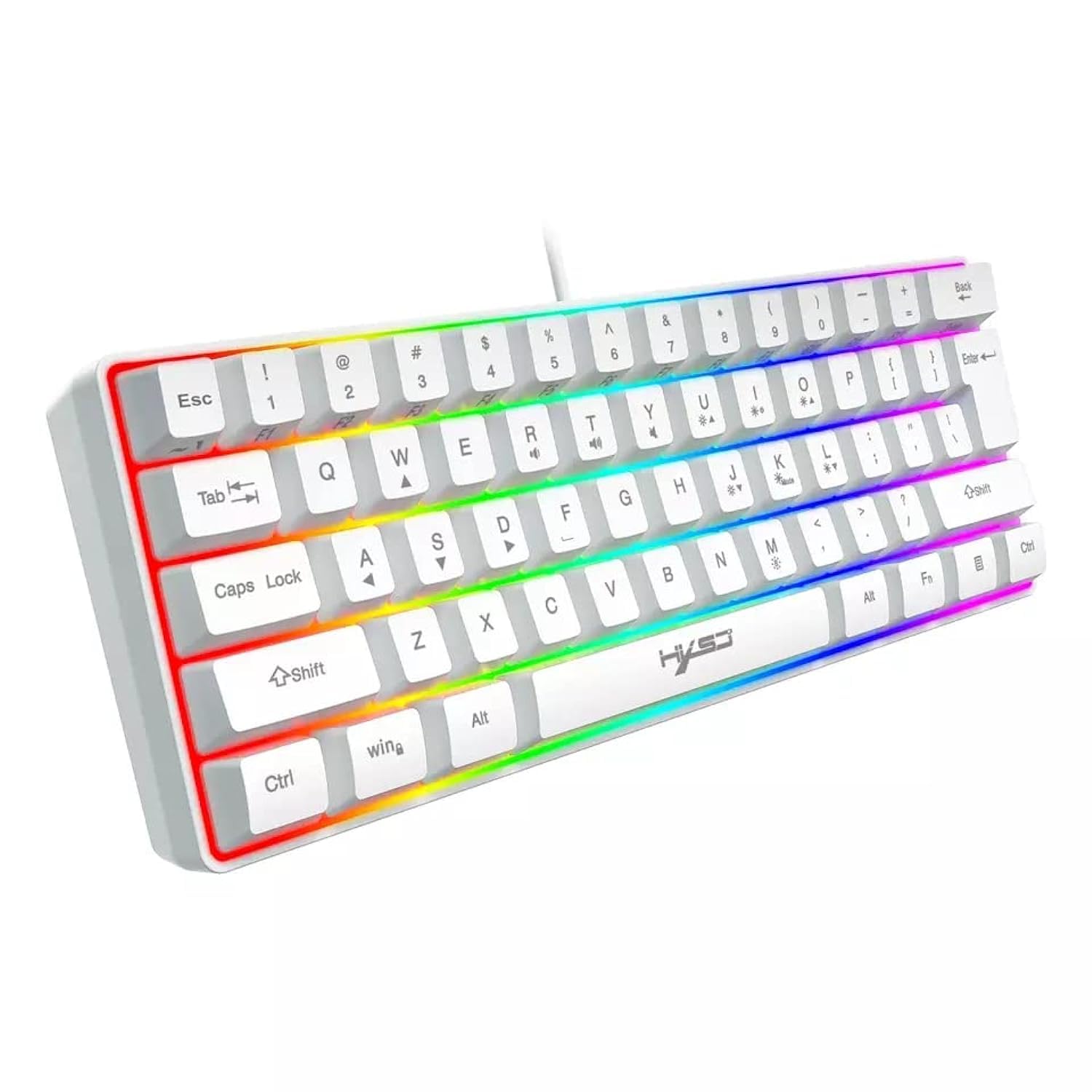 کیبورد باسیم و باسیم HXSJ V700 با نورپردازی RGB، کیبورد بازی 61 کلیده برای بازی/اداری سیاه (سفید)