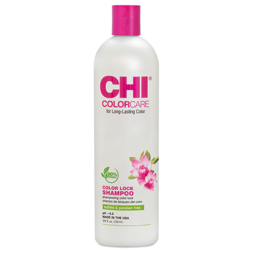 شامپو CHI ColorCare - Color Lock حجم 25 اونس - به آرامی تمیز می کند، ترازوی رطوبت را تعادل می دهد و موها را بدون از بین رفتن رنگ موهای مصنوعی تغذیه می کند - 740 میلی لیتر (بسته 1 عدد)