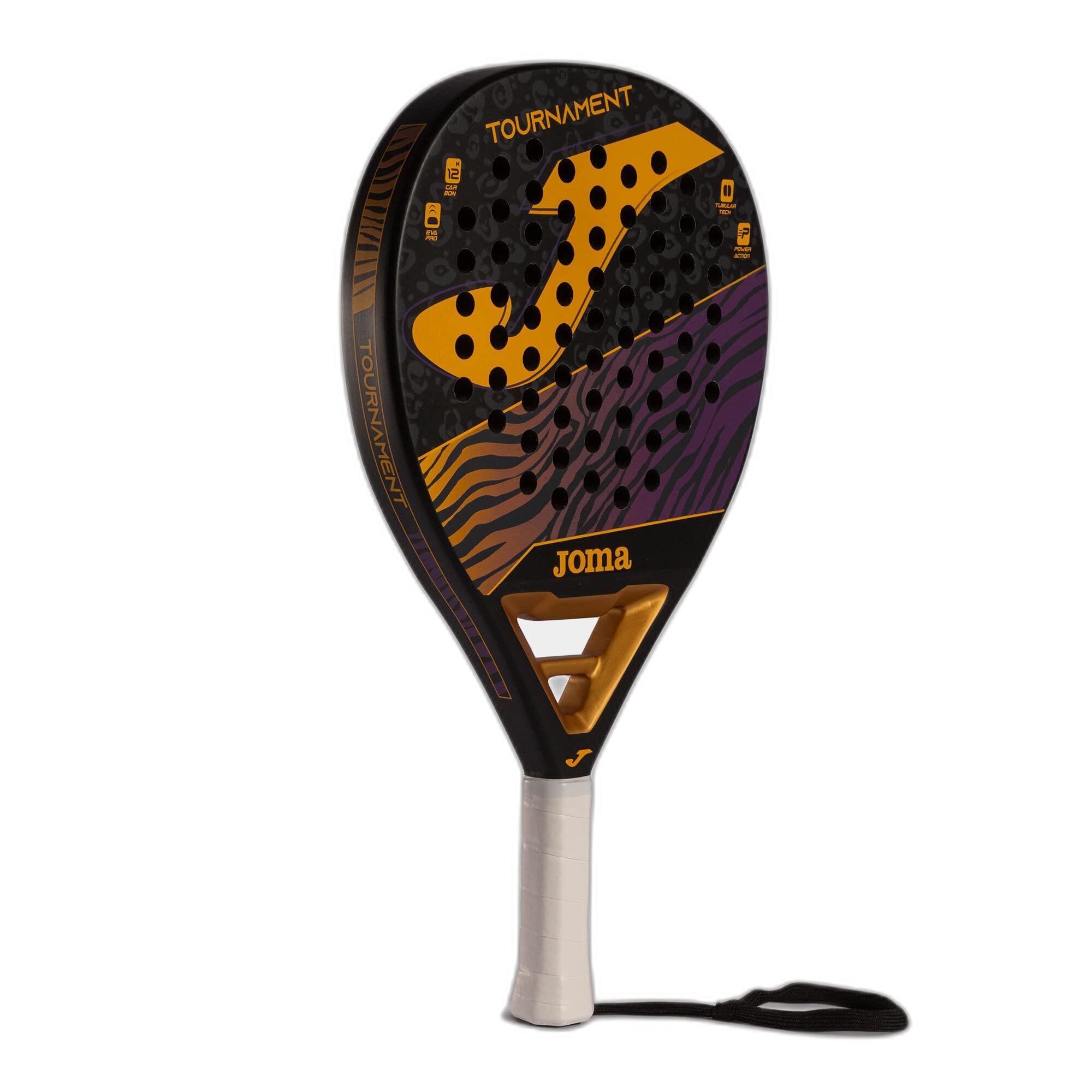 راکت پدل Joma Master، حرفه‌ای با کربن فایبر ۱ کیلوگرم- راکت پدل- راکت پدل ۳۶۰-۳۸۰ گرم، شکل اشکی- راکت تنیس پدل تورنمنت مشکی نارنجی بنفش