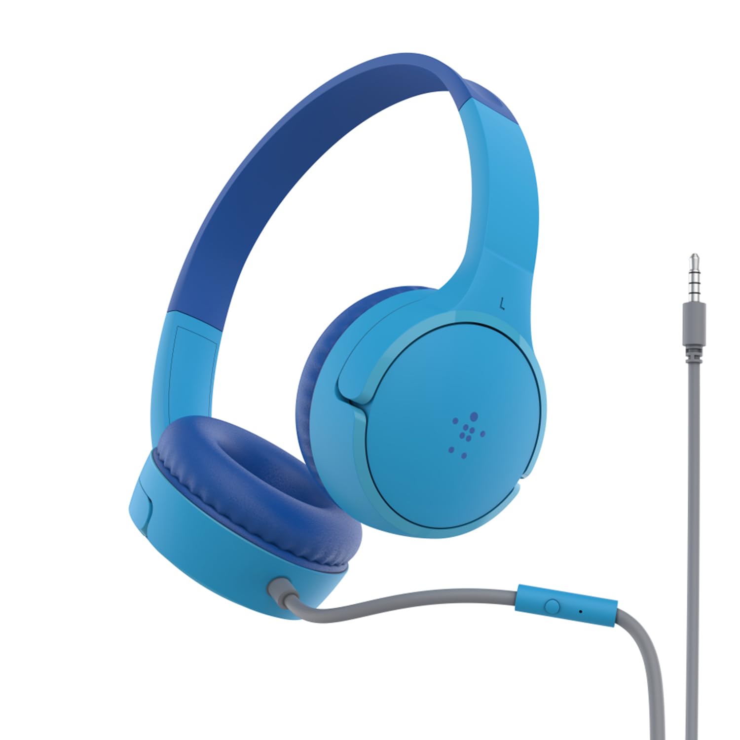 هدفون کودکان بلکین مدل SoundForm Mini Wired On-Ear، با میکروفون به همراه کابل برای یادگیری آنلاین، مدرسه، سفر و بازی، مناسب برای دستگاه‌های سازگار با 3.5 میلی‌متری - آبی