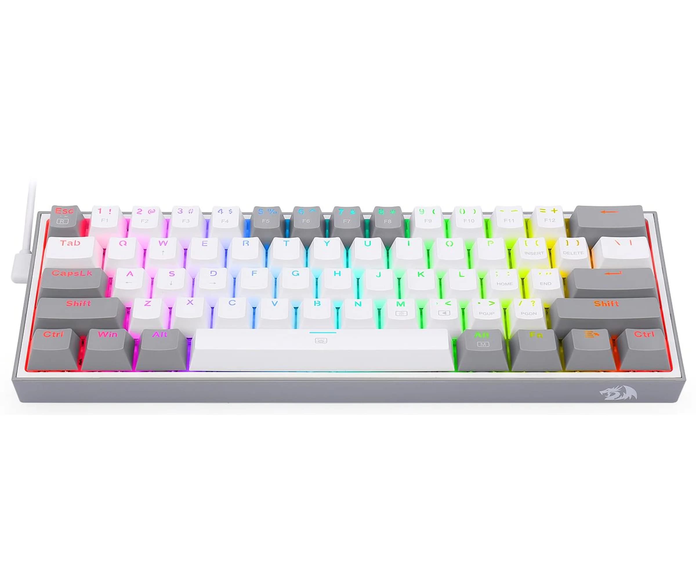 کیبورد بازی سیمی RGB Wired Redragon K617 Fizz 60٪ - 61 کلید - کیبورد مکانیکی کوچک Hot-Swap با سوئیچ‌های قرمز خطی، پشتیبانی از نرم‌افزار راننده / Pro - سفید / خاکستری inund{"start_lng":"en","text":"Pro Driver/Software Supported","end_lng":"fa"}