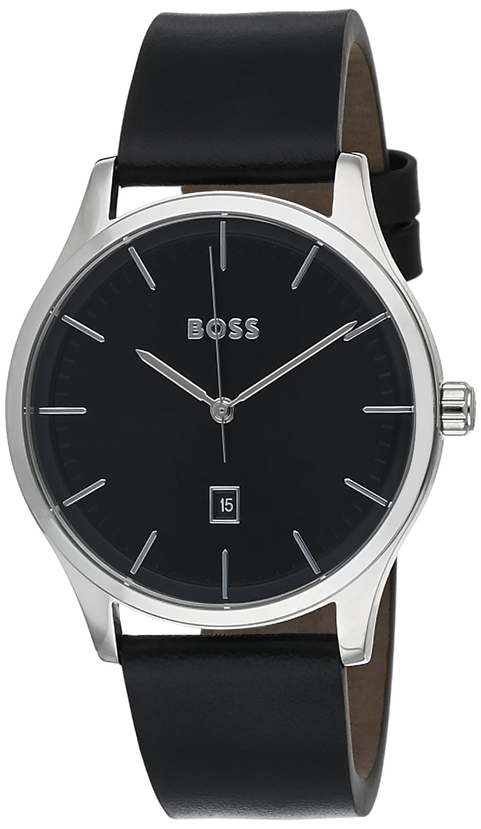 ساعت کوارتز آنالوگ BOSS برای مردان با بند چرمی سیاه، 1513981، سیاه، بند